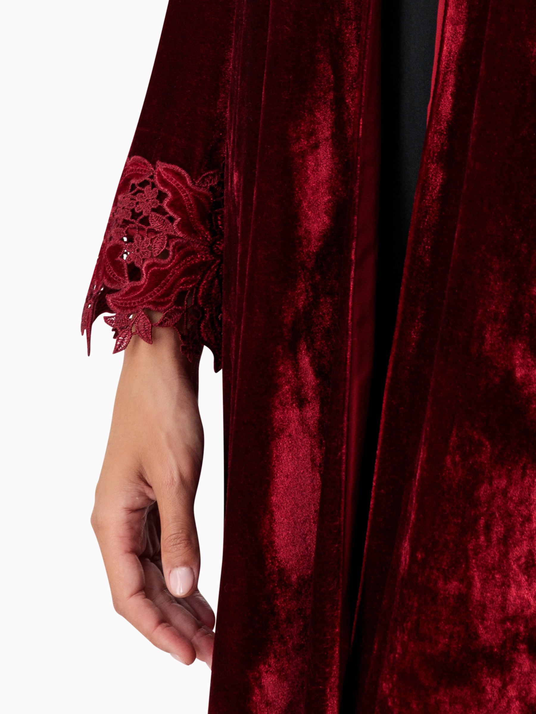 Velvet - Border Maroon Abaya