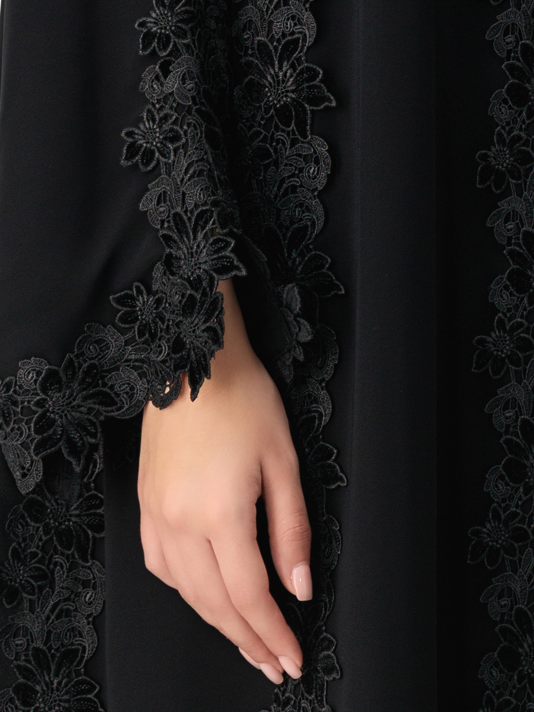 Floral Lace Black Abaya