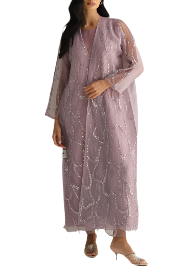 Purple Embellished Organza Set Dress