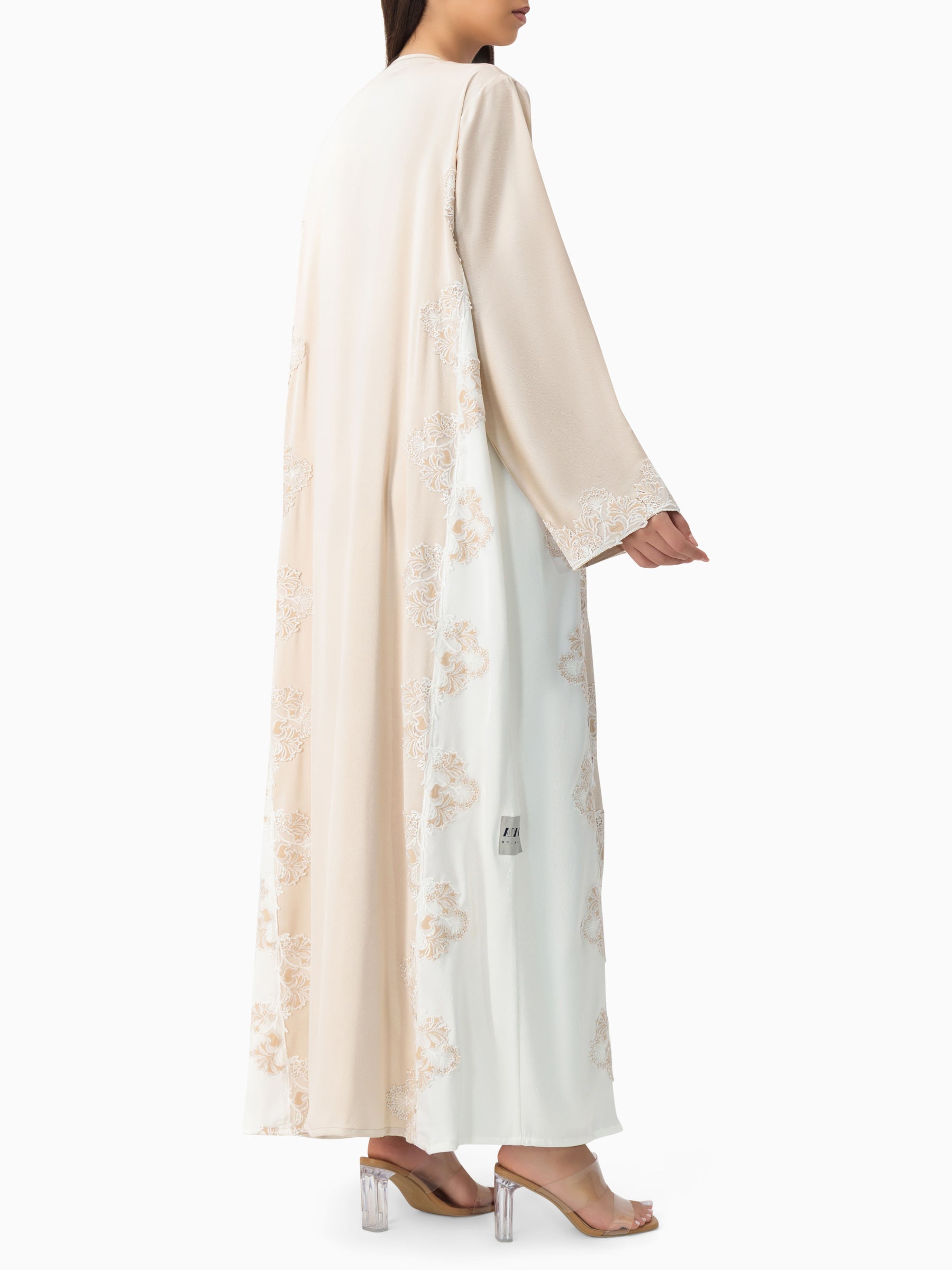 Royal - Two Tone Leaves Lace - (Beige & White Abaya)