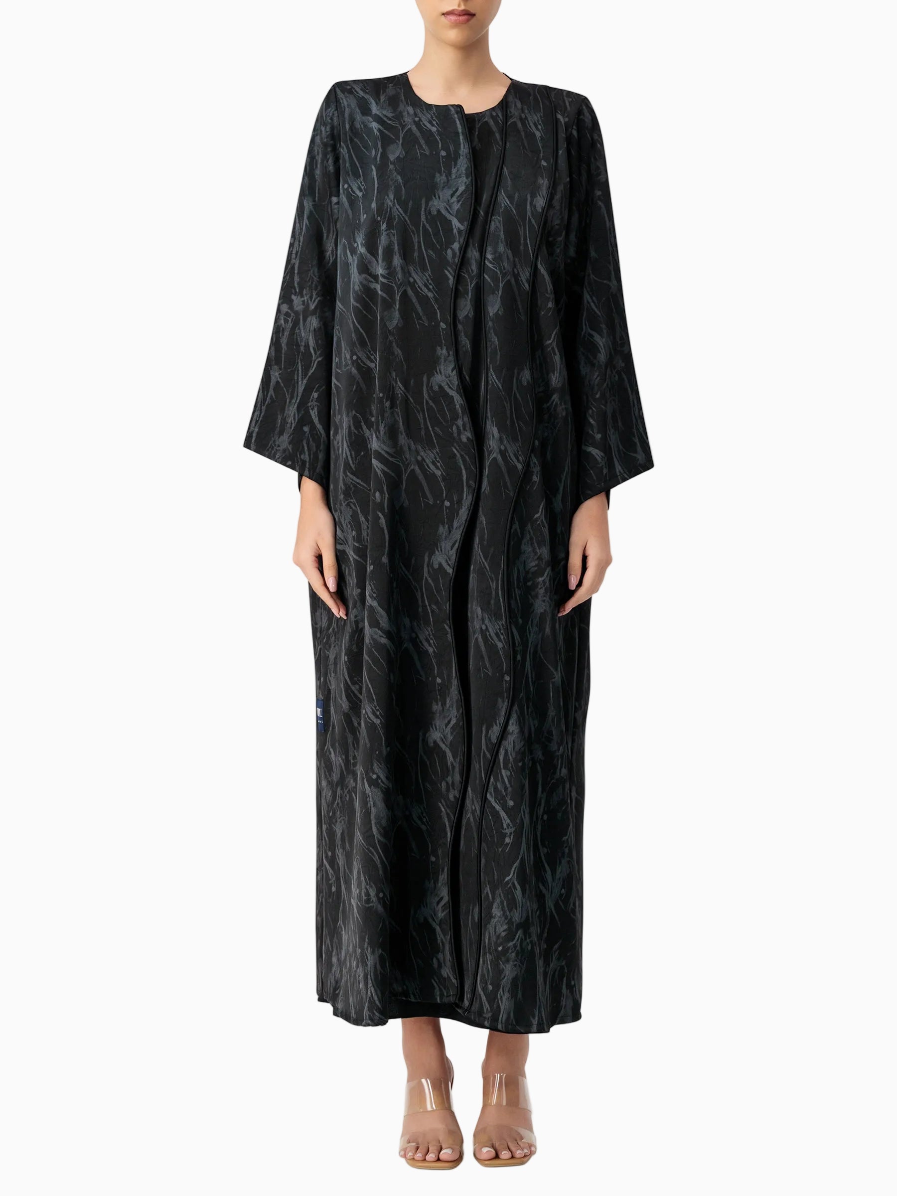 Piping Jacquard Black Abaya