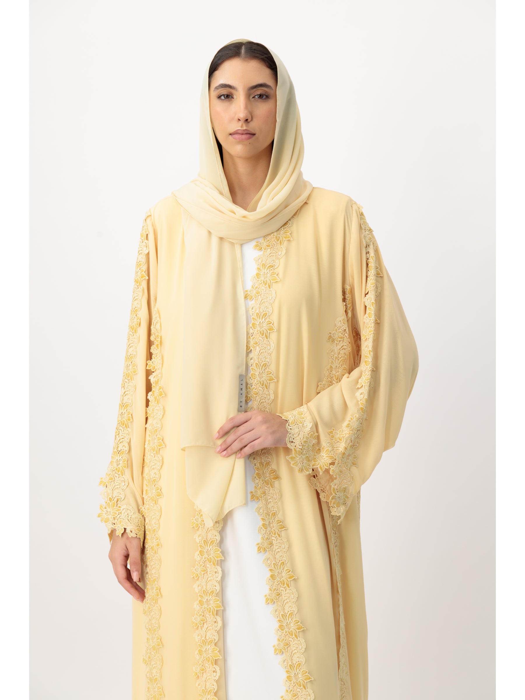 Floral Lace - Butter Yellow Abaya