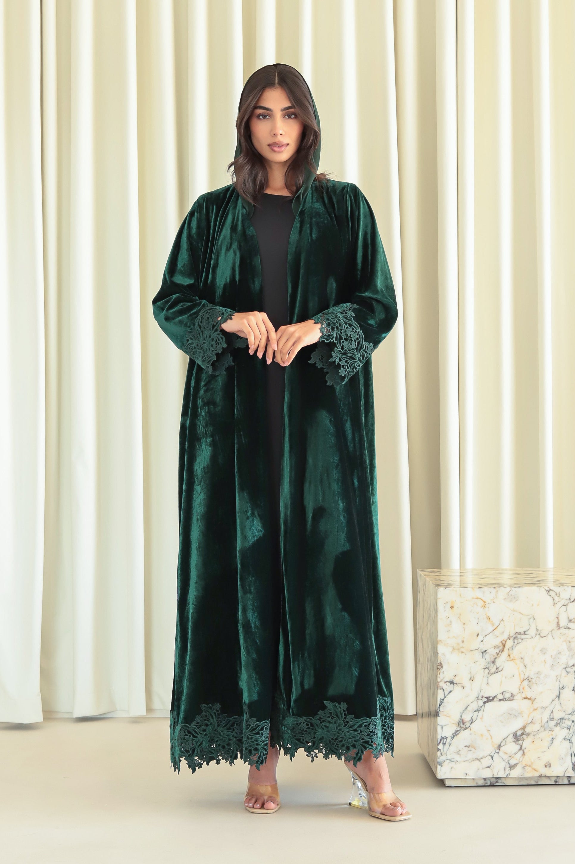 Velvet - Border Green Abaya