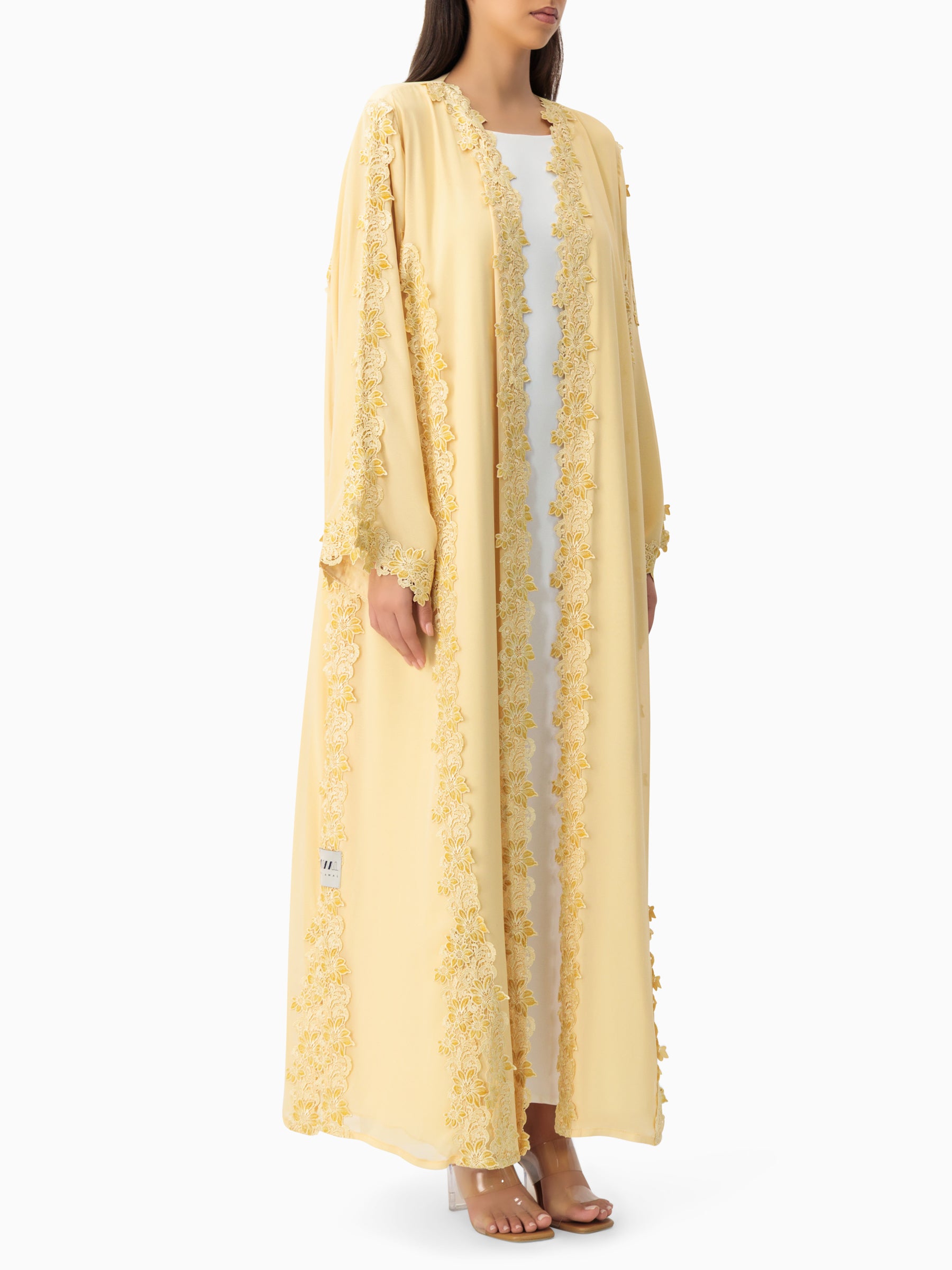 Floral Lace - Butter Yellow Abaya