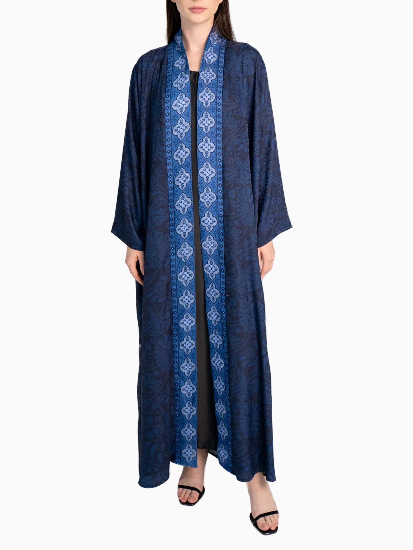Printed Floral Jacquard Abaya - Blue Abaya
