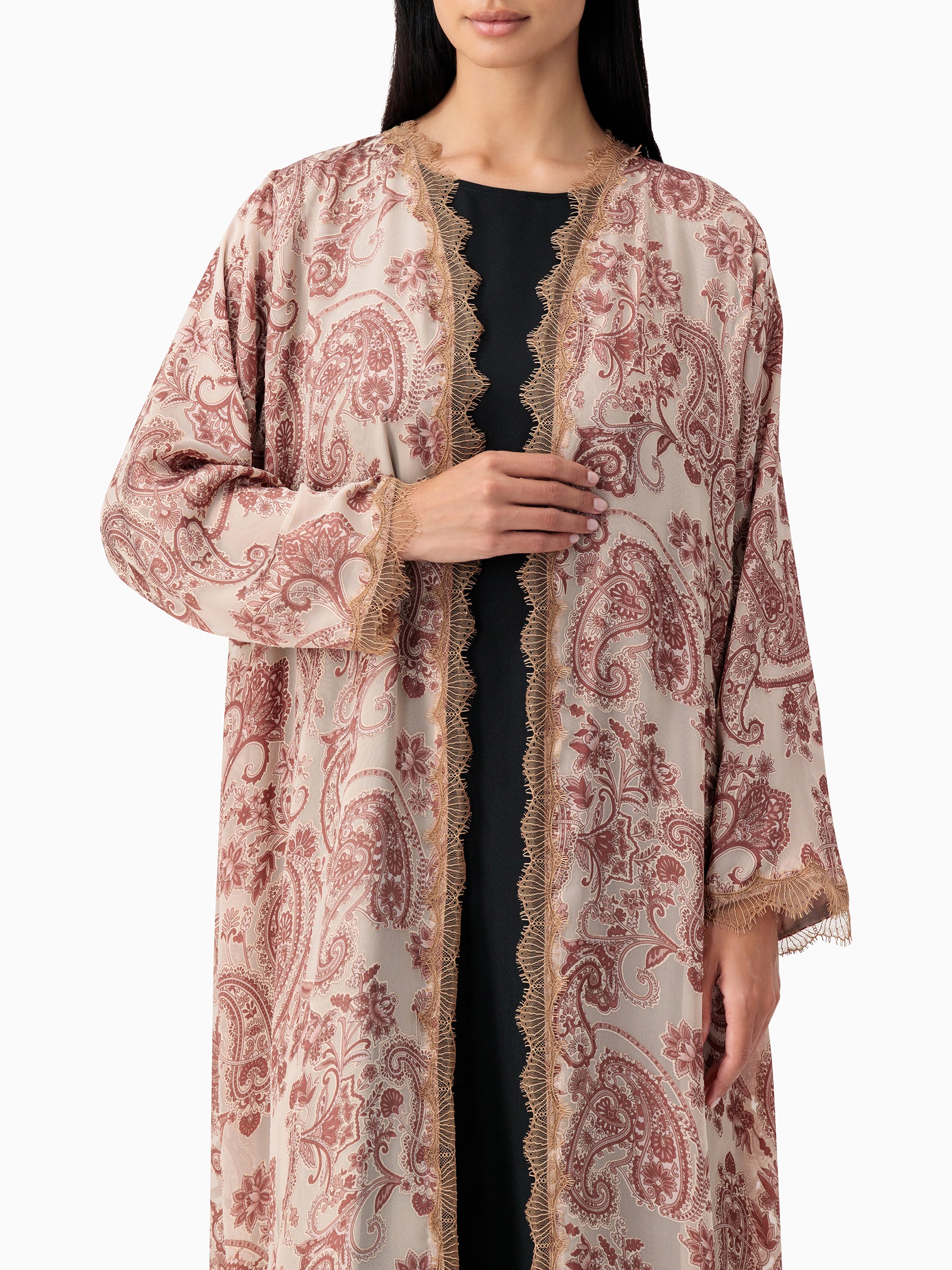 French Dantel - Paisley Beige Abaya