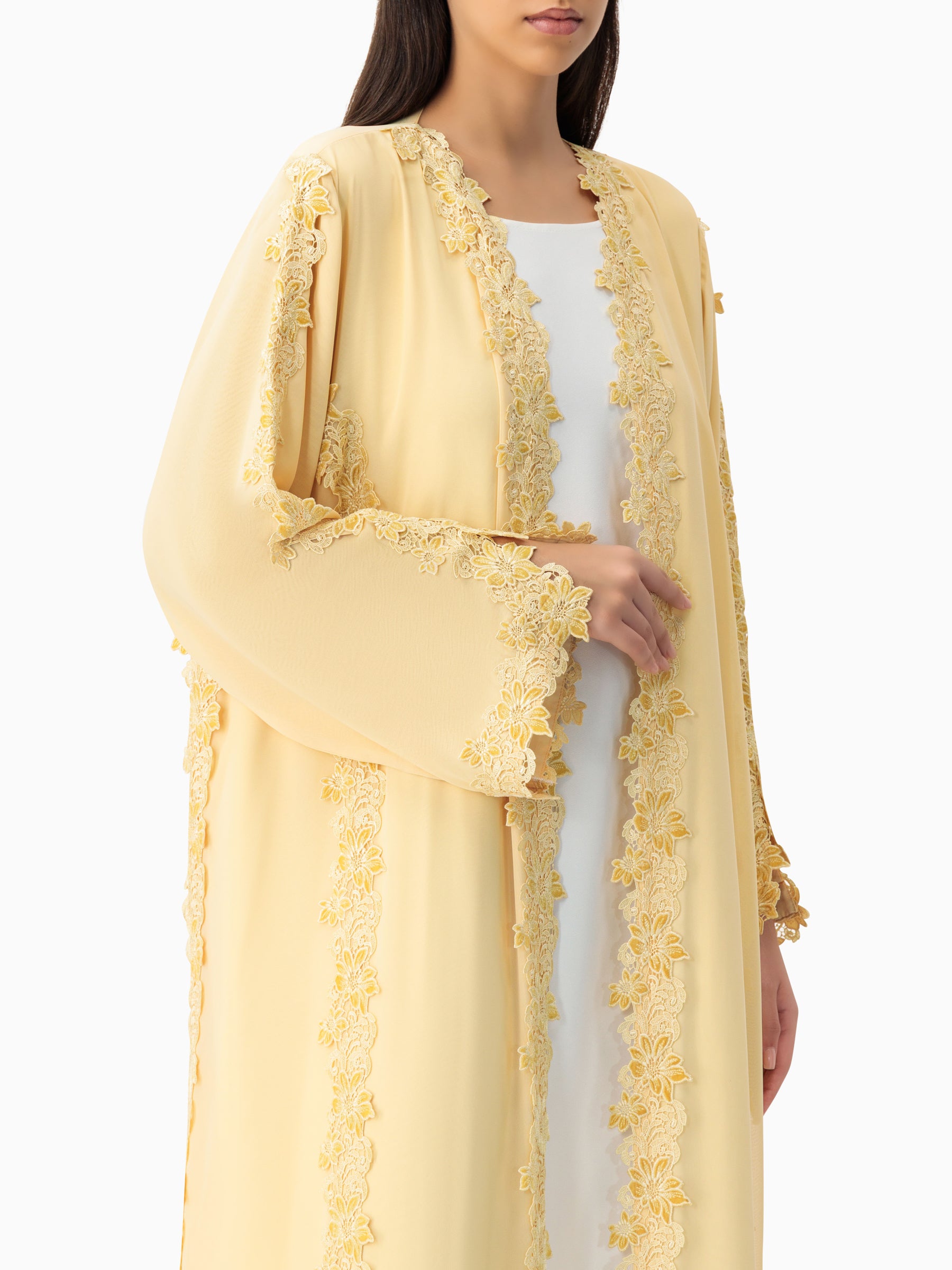Floral Lace - Butter Yellow Abaya