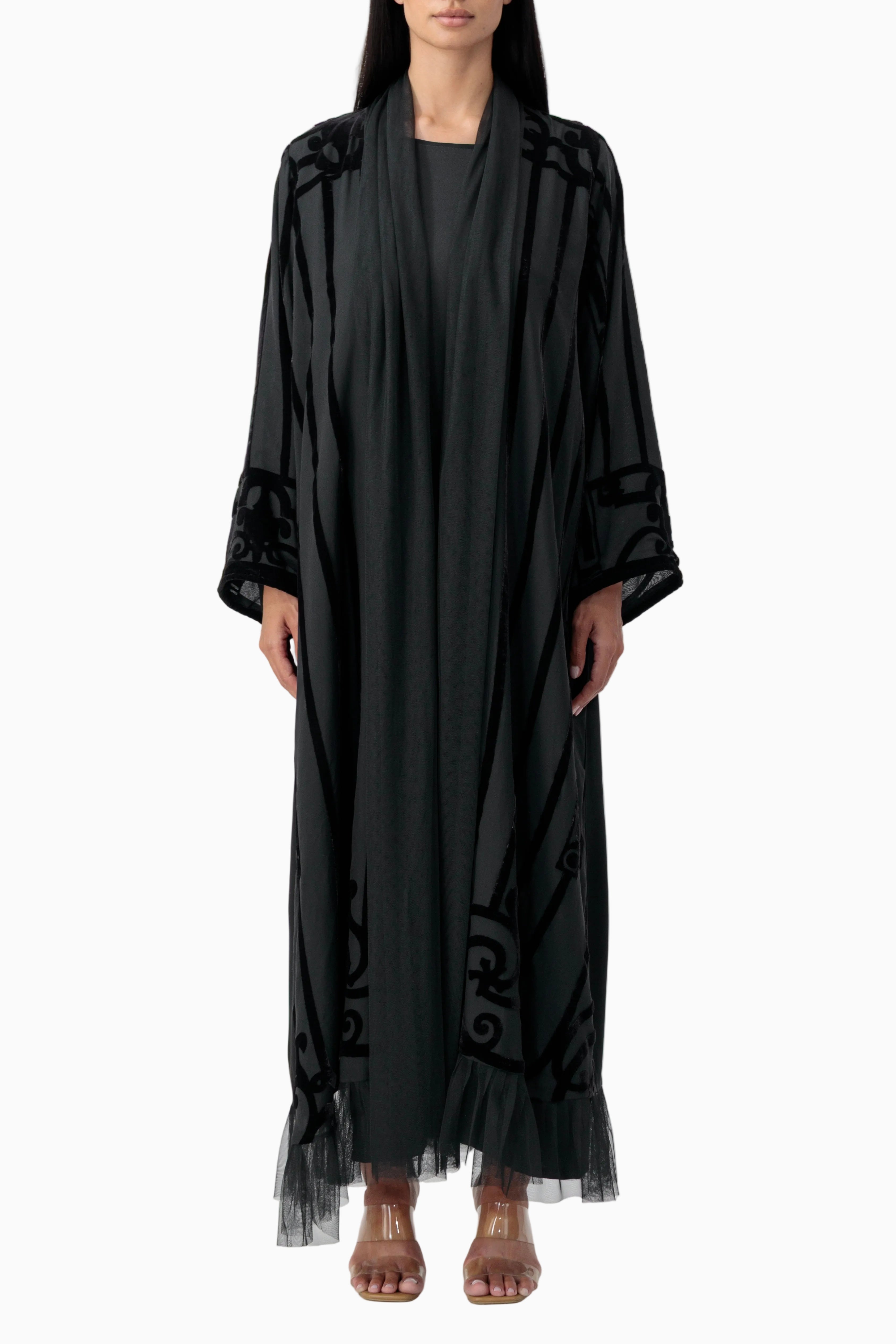 Velvet - Lines Black Abaya