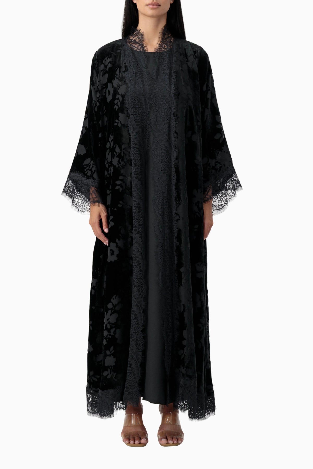 Velvet - Garden Black Abaya