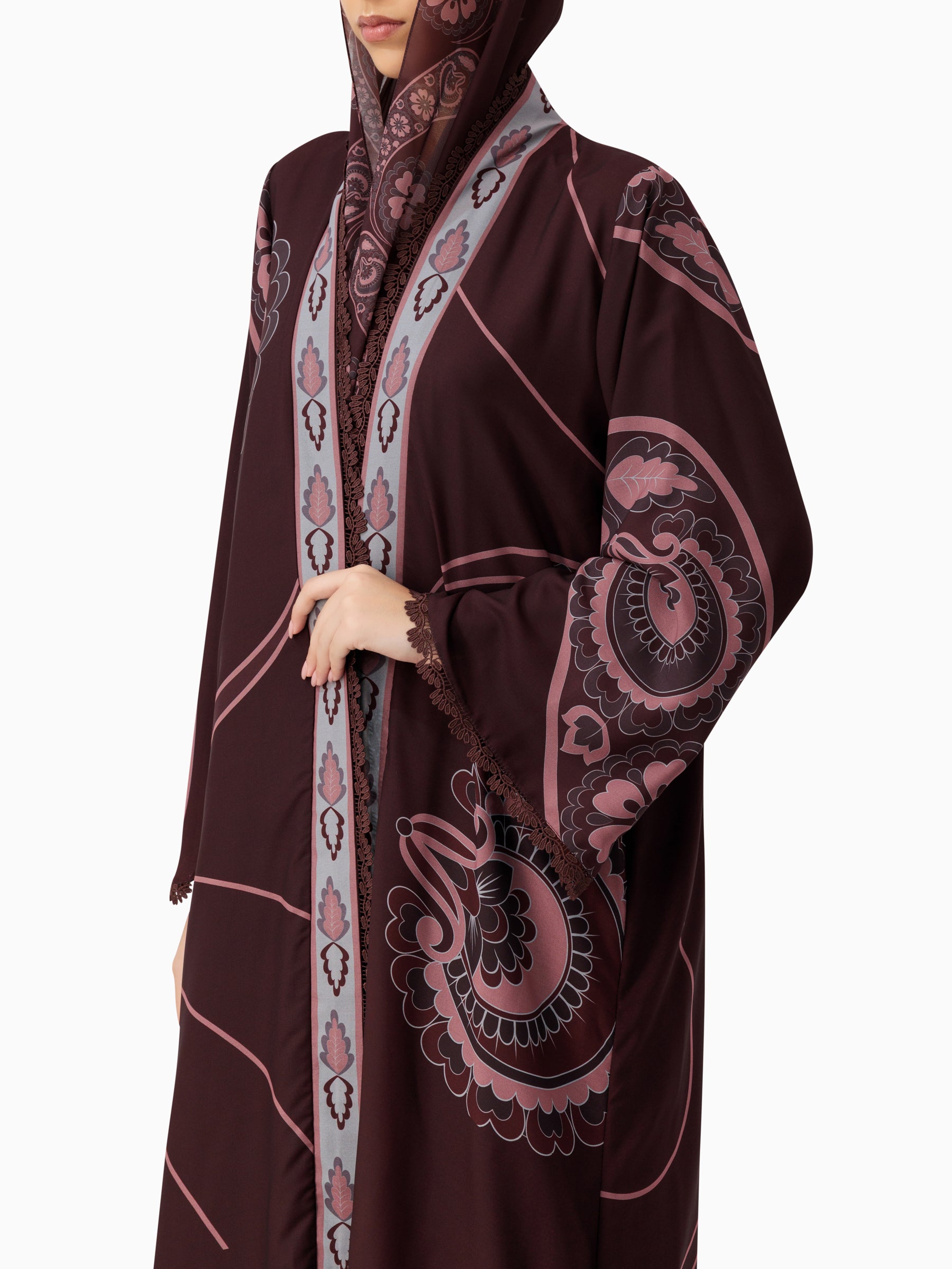 Damask Petals - Printed Maroon Abaya