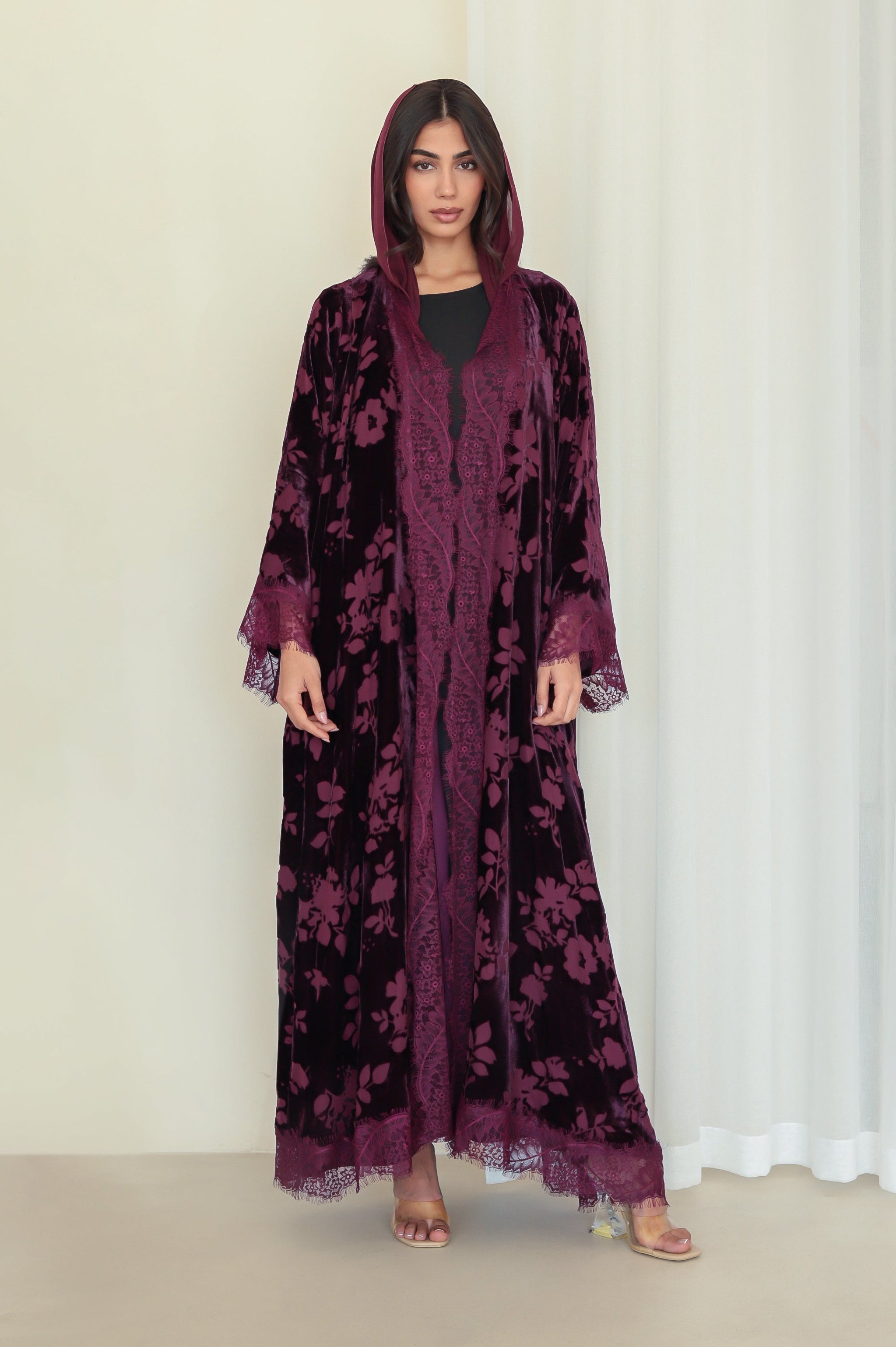 Velvet - Garden Purple/Maroon Abaya