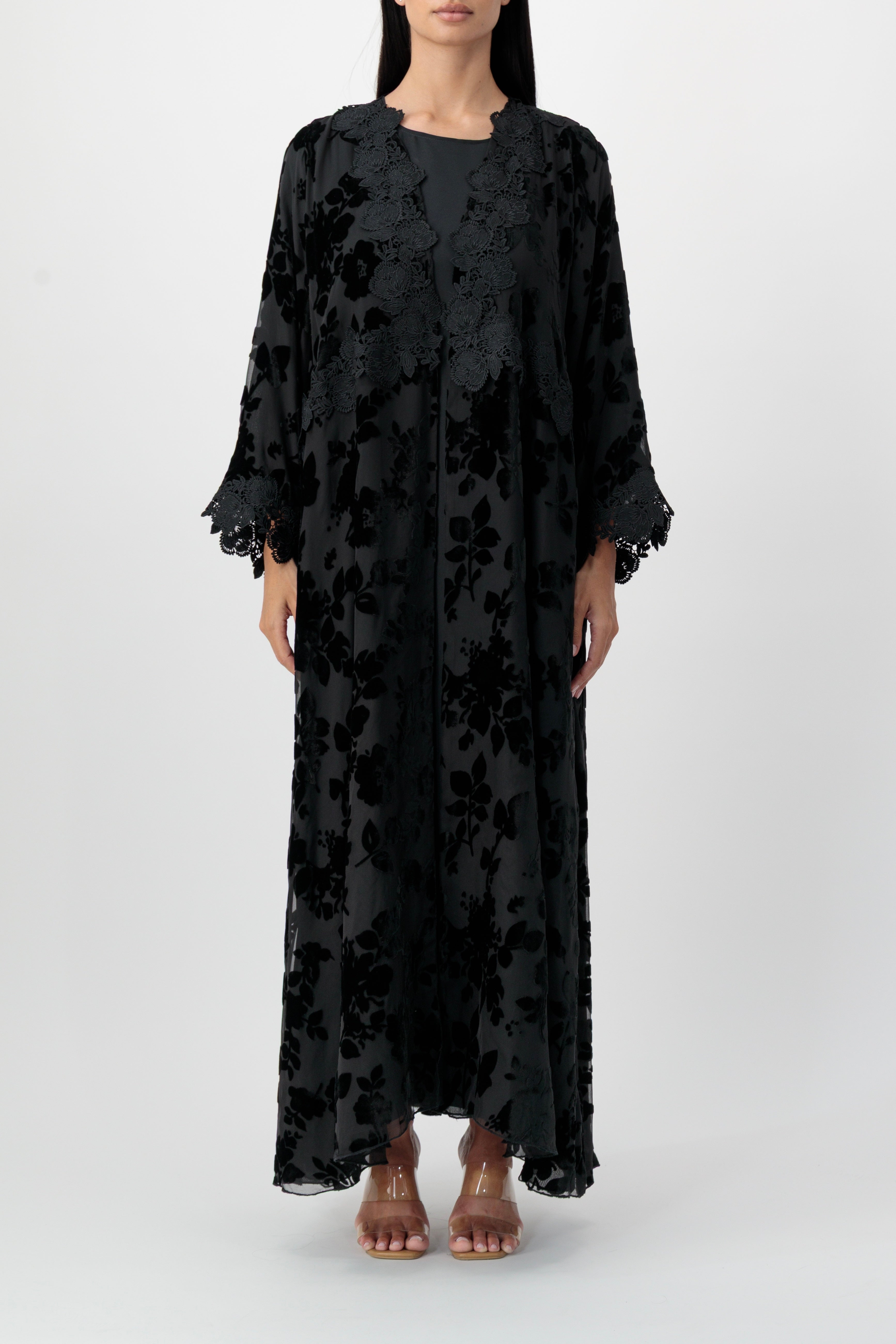 Velvet - Leaves Black Abaya