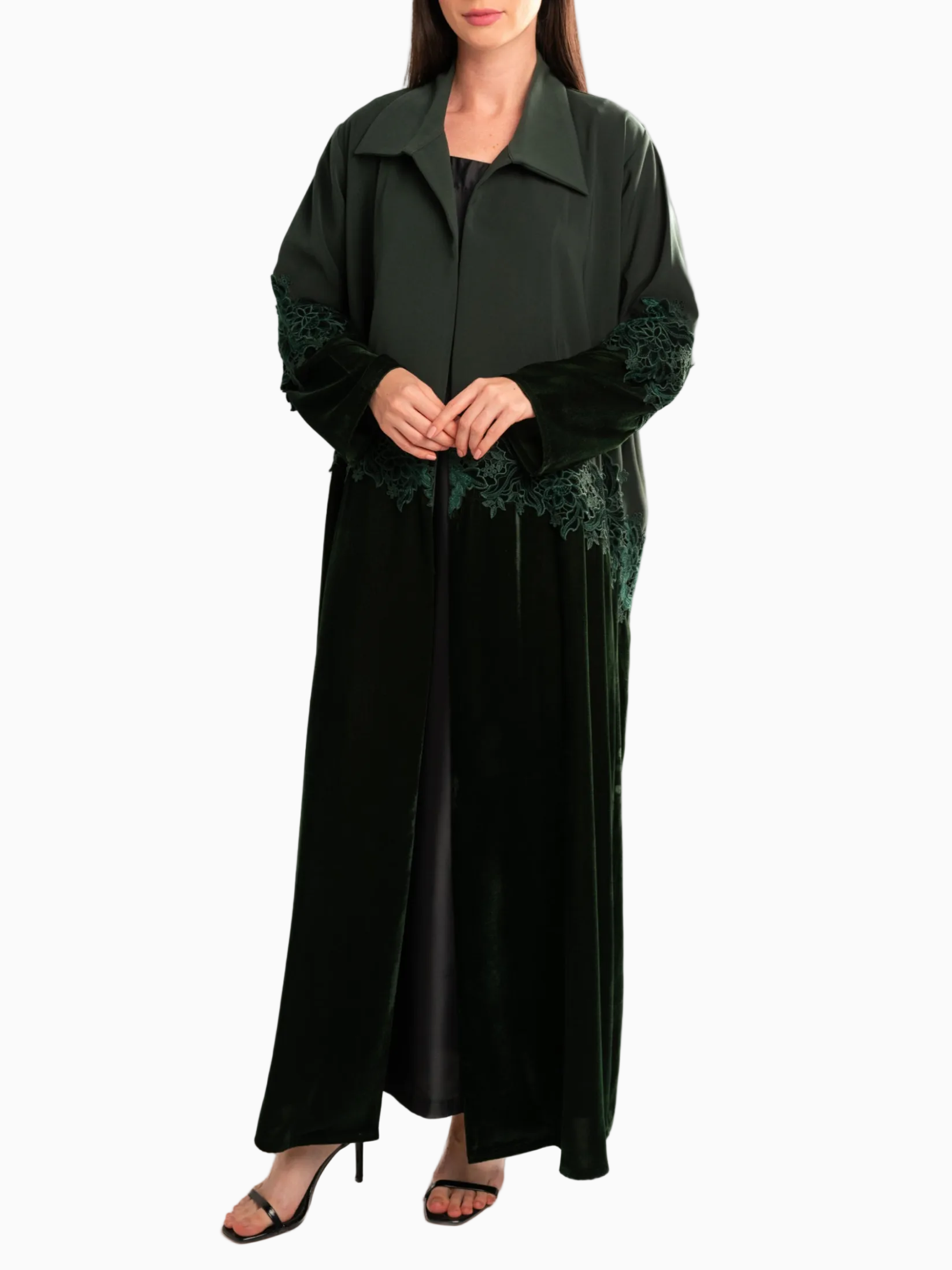 Velvet Lace Green Abaya