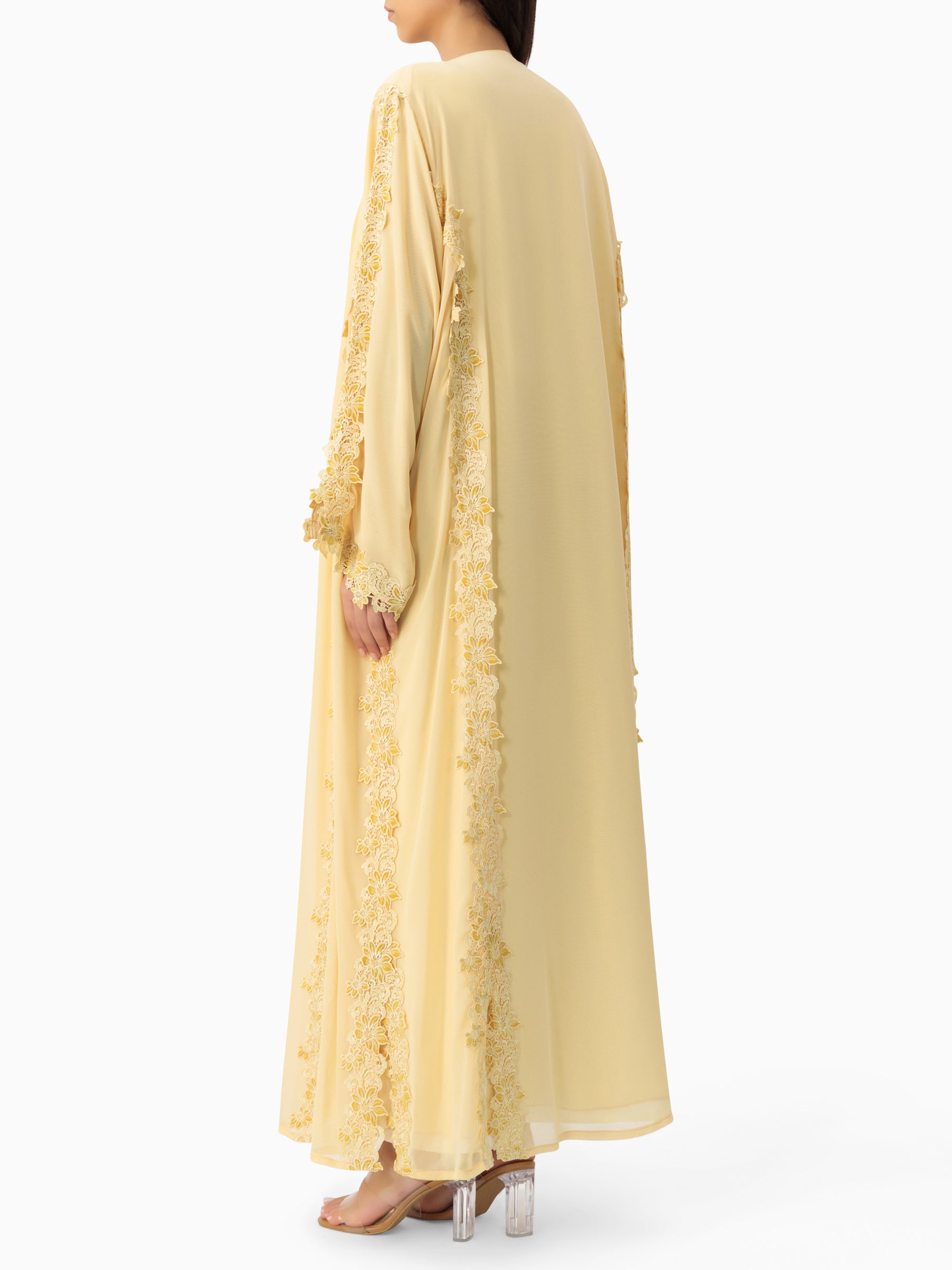 Floral Lace - Butter Yellow Abaya
