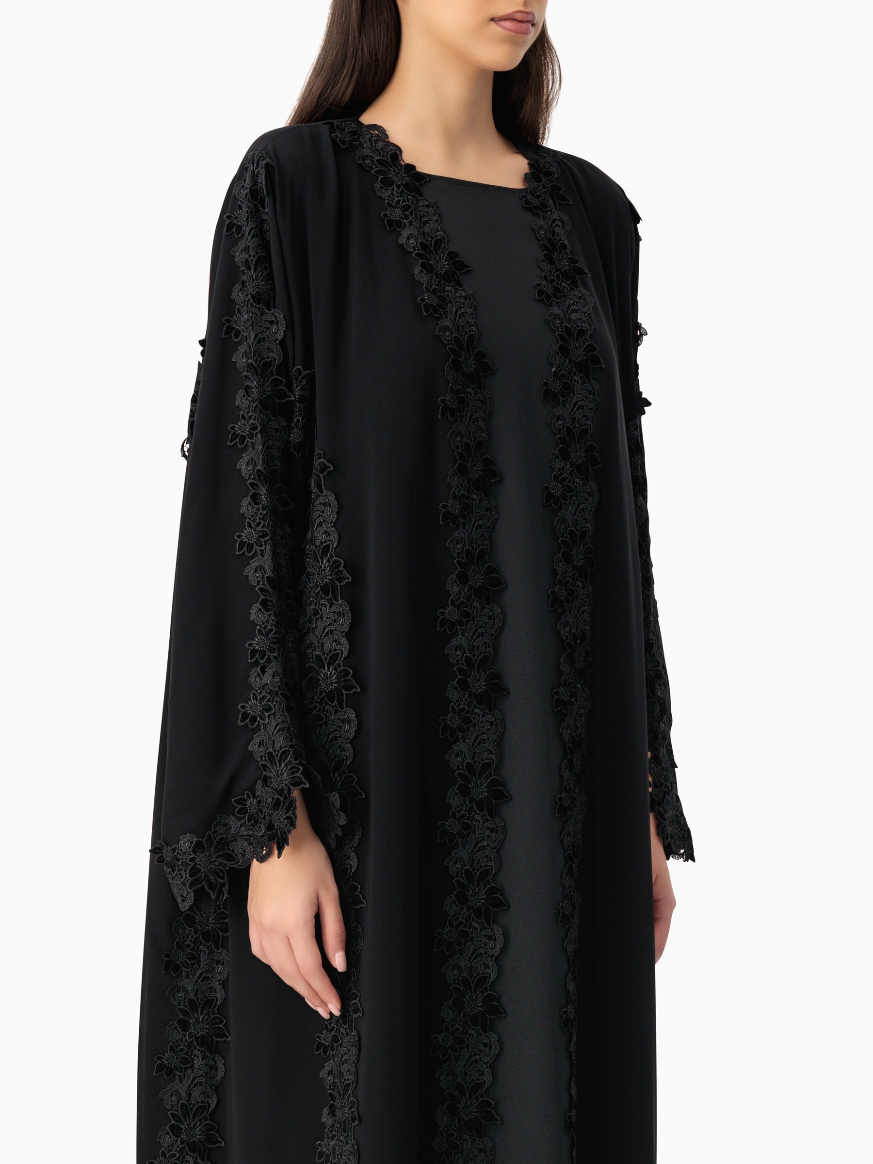 Floral Lace Black Abaya