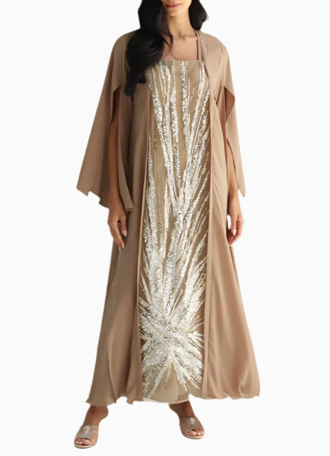 Curved02 Dress - Brown Embellished Dress
