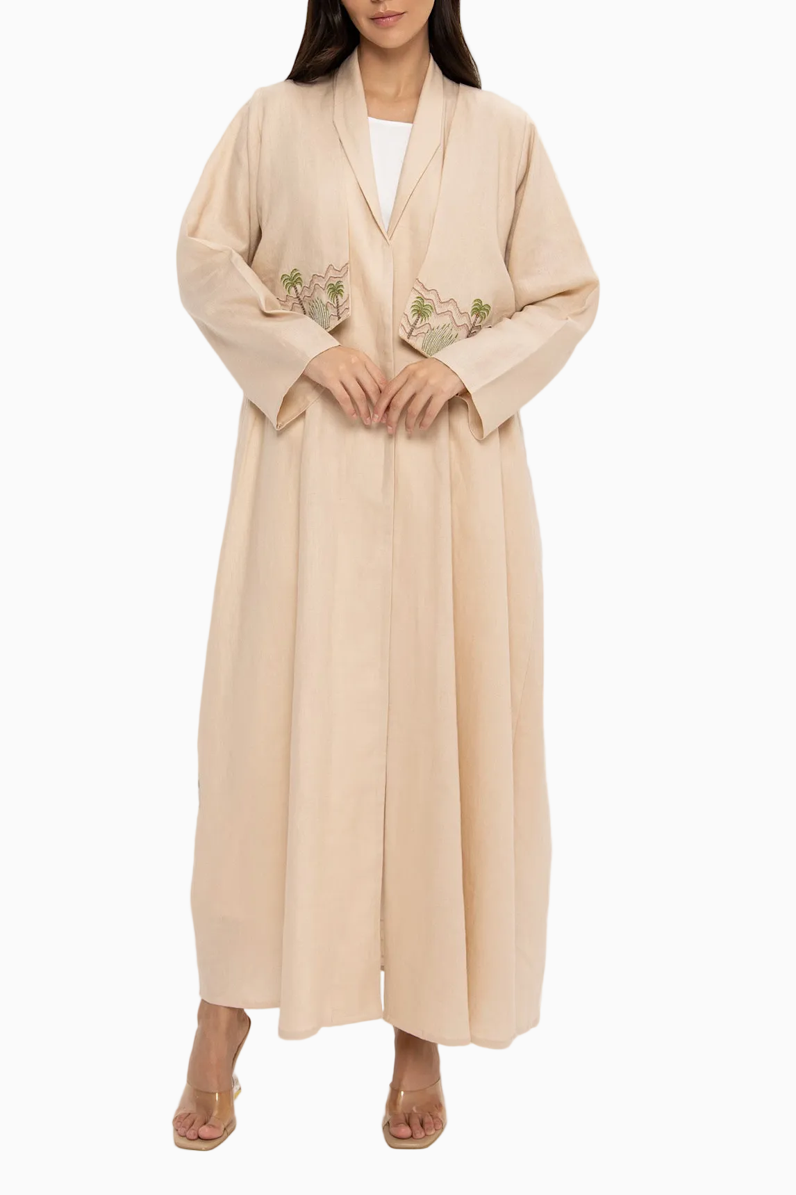 Mount - Linen Palm Tree Embroidery - (Beige Abaya)