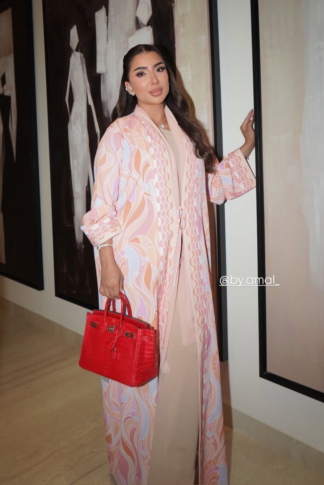 Printed Waves - Pink Abaya