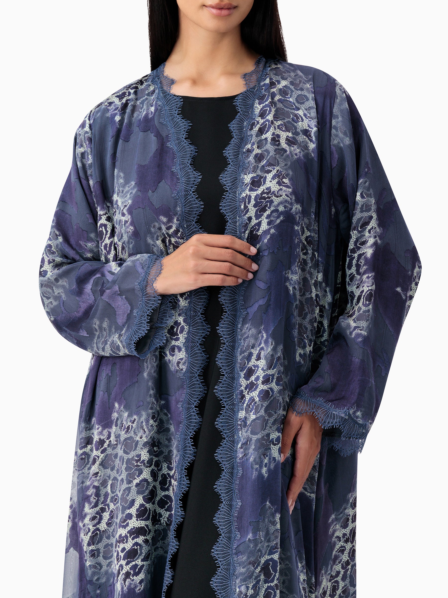 French Dantel - Abstract Purple / Grey Abaya