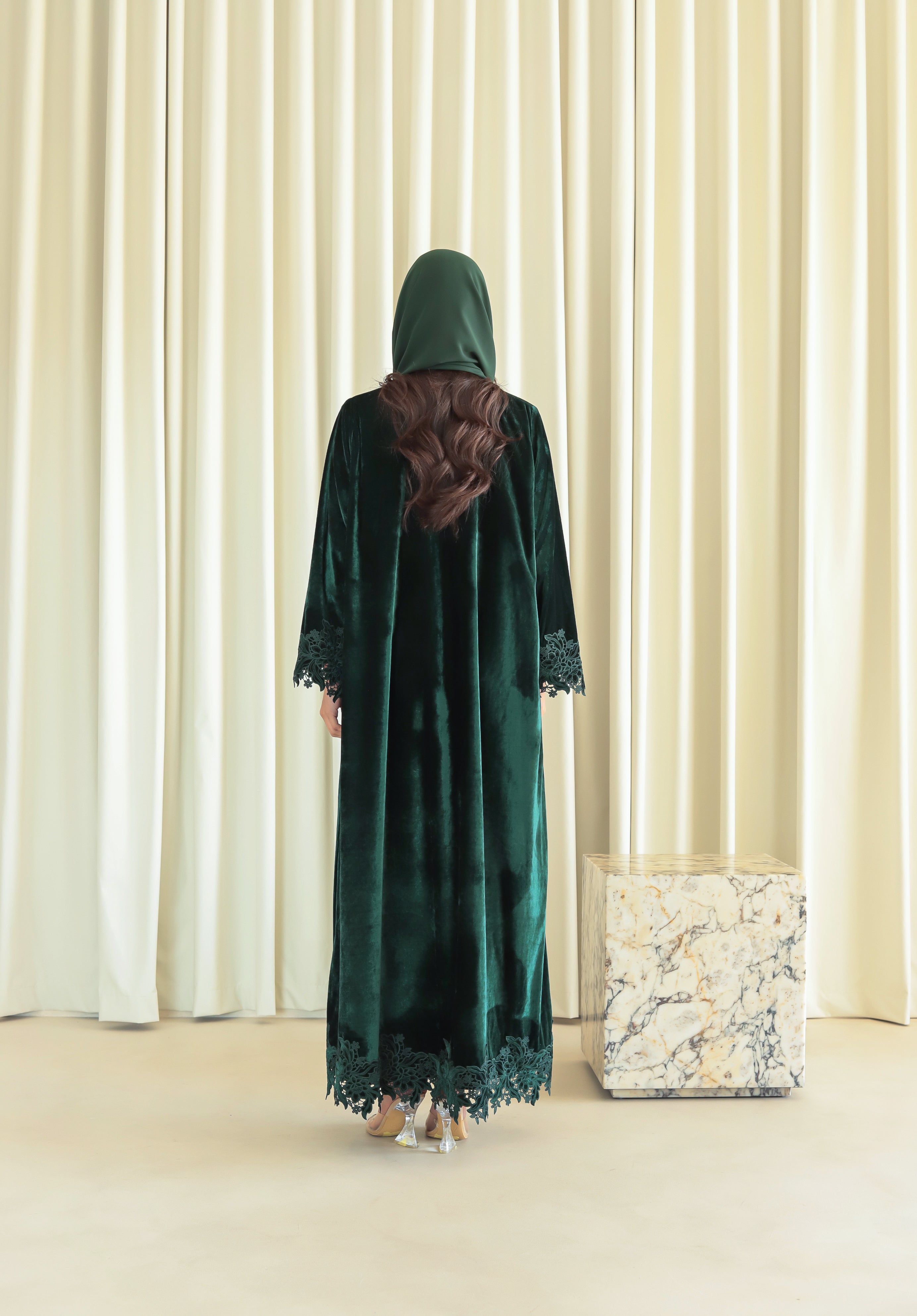 Velvet - Border Green Abaya