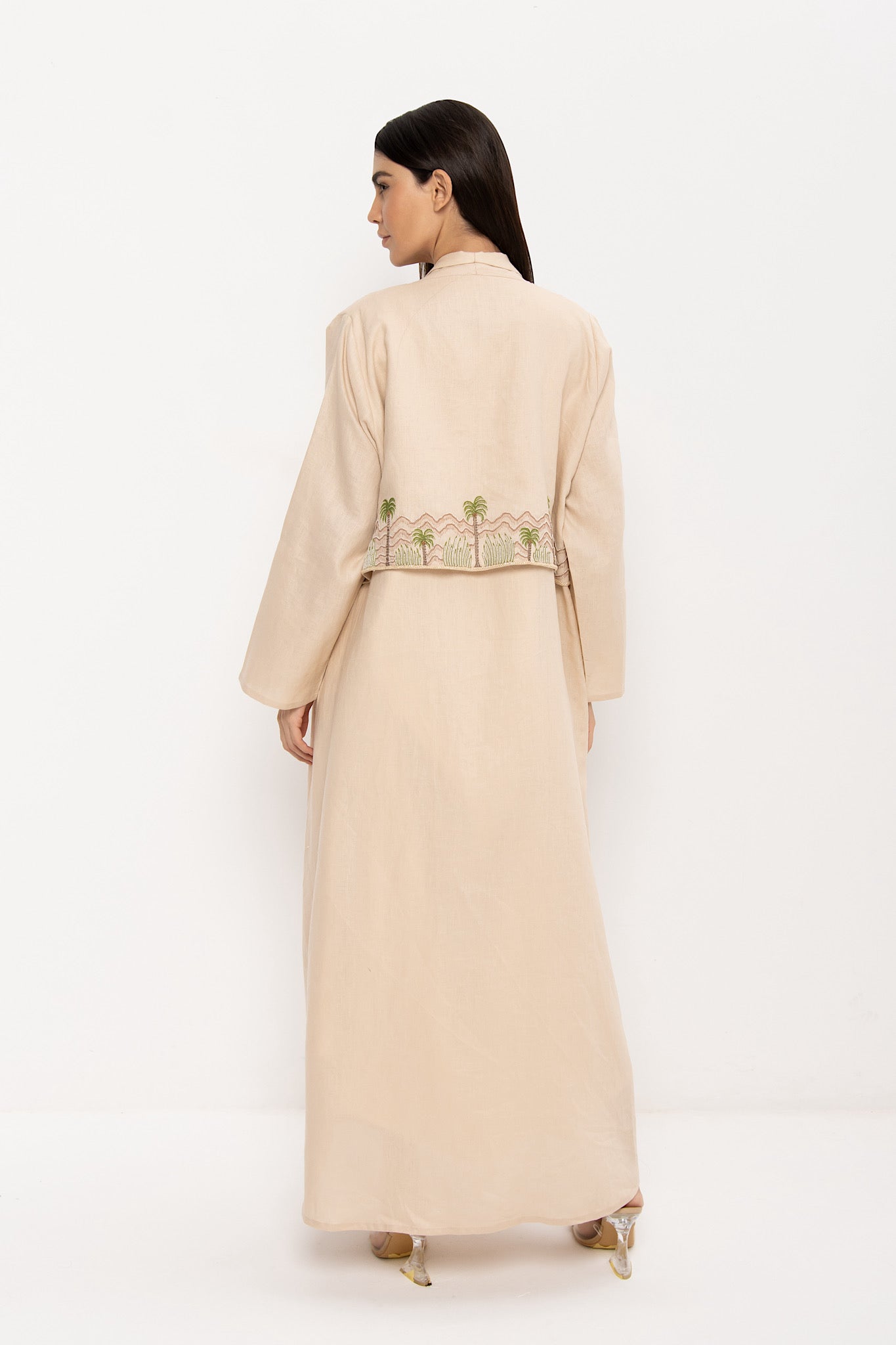 Mount - Linen Palm Tree Embroidery - (Beige Abaya)