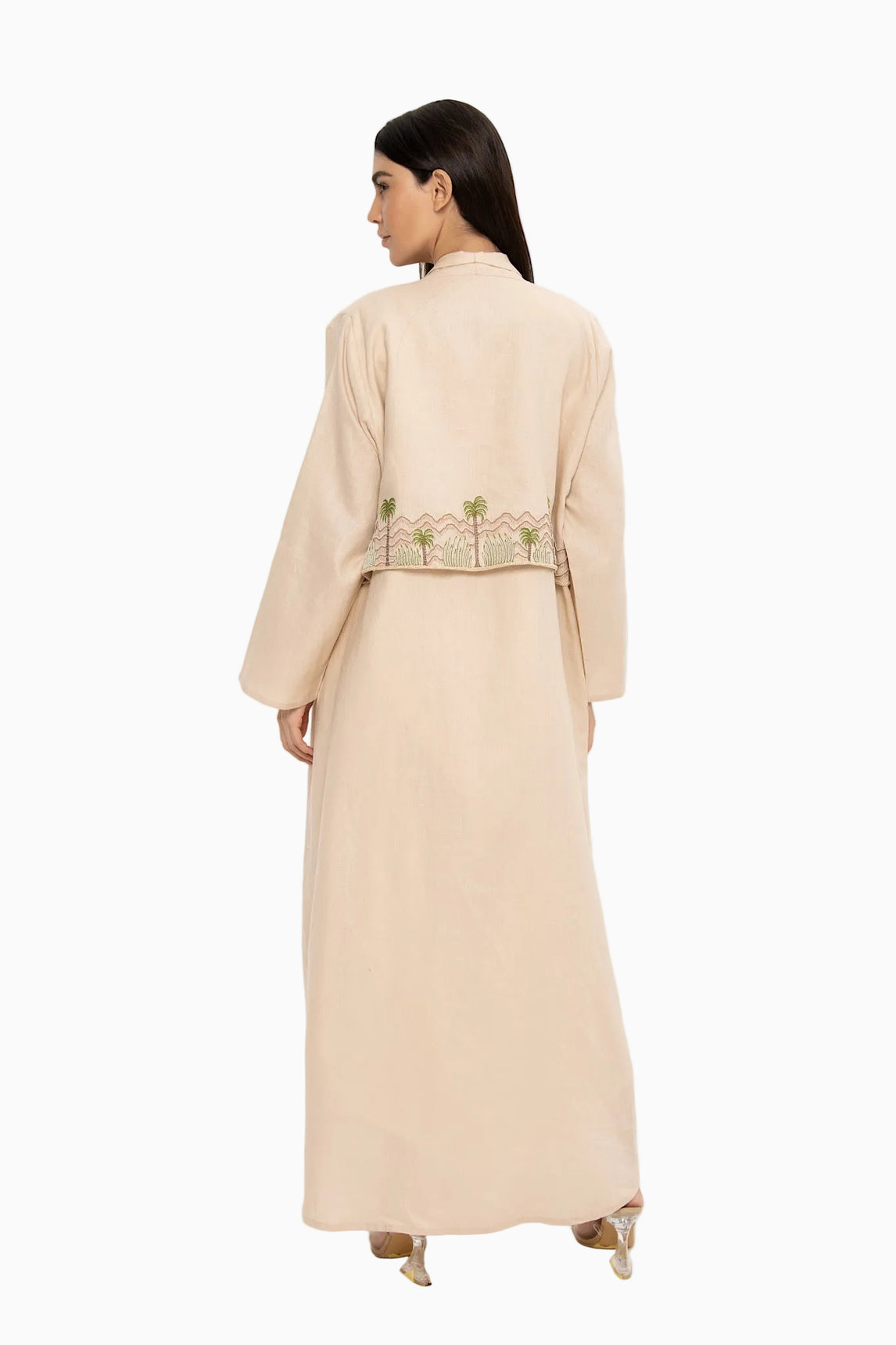 Mount - Linen Palm Tree Embroidery - (Beige Abaya)