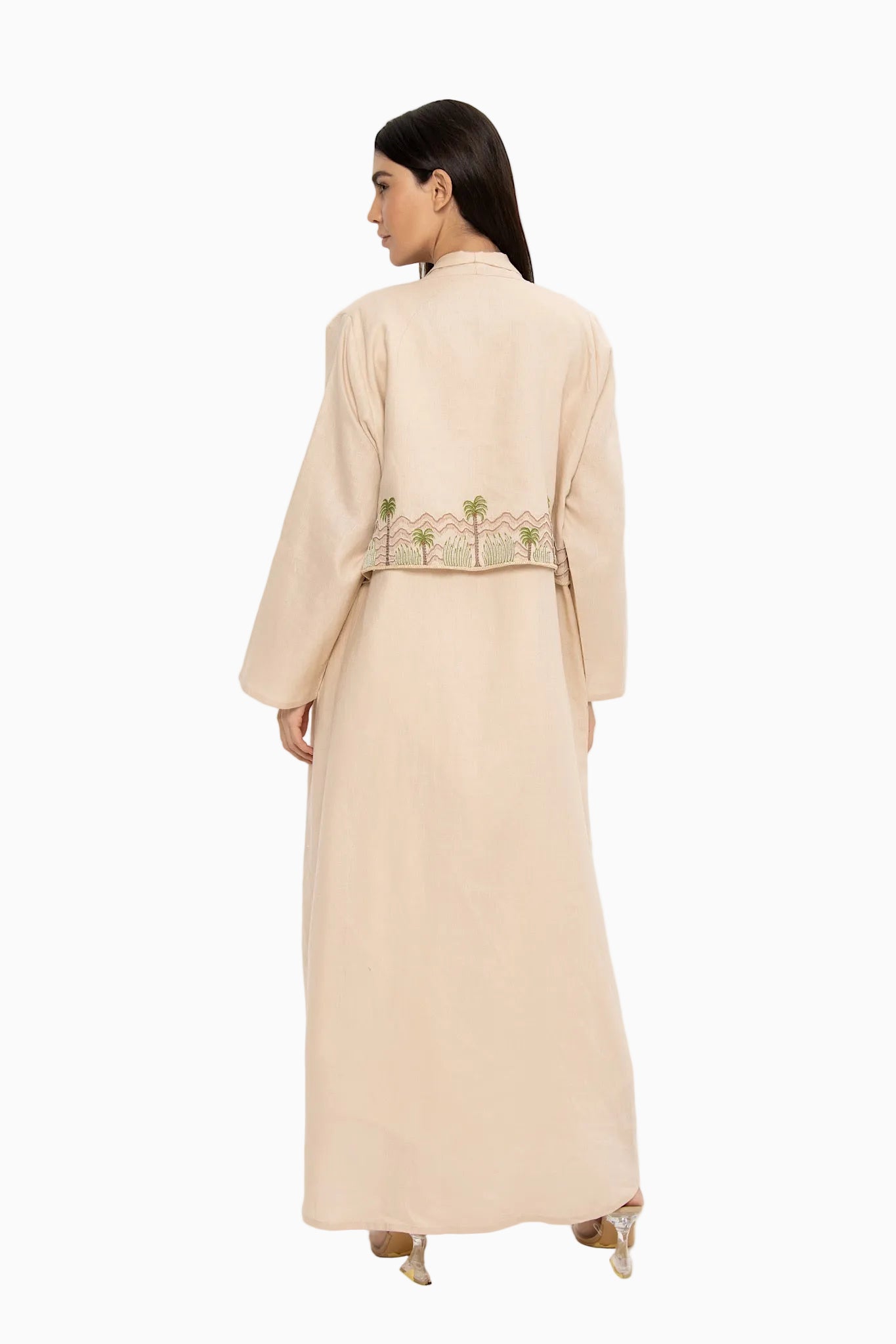 Mount - Linen Palm Tree Embroidery - (Beige Abaya)