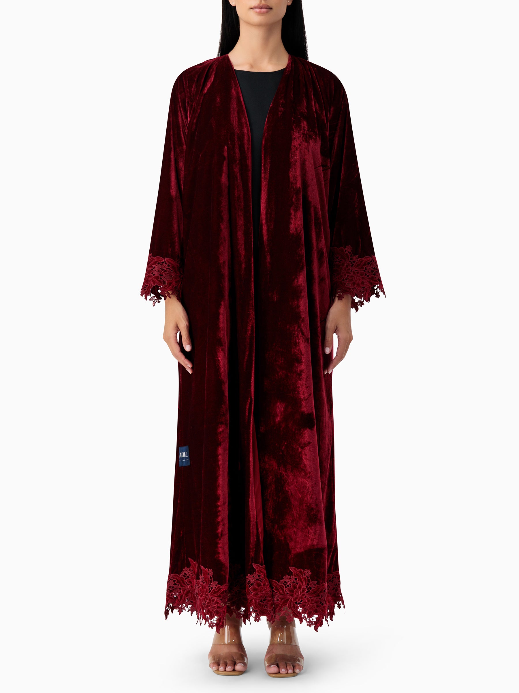 Velvet - Border Maroon Abaya