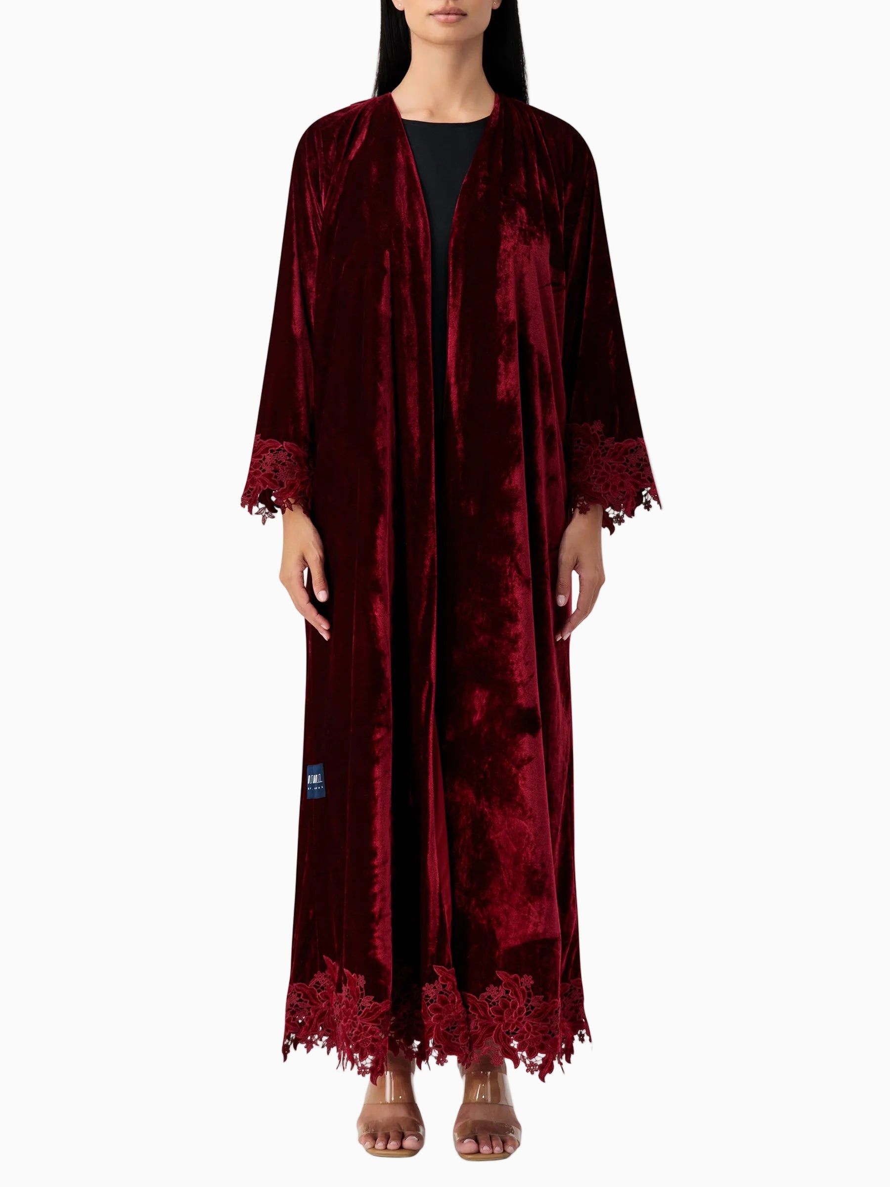 Velvet - Border Maroon Abaya