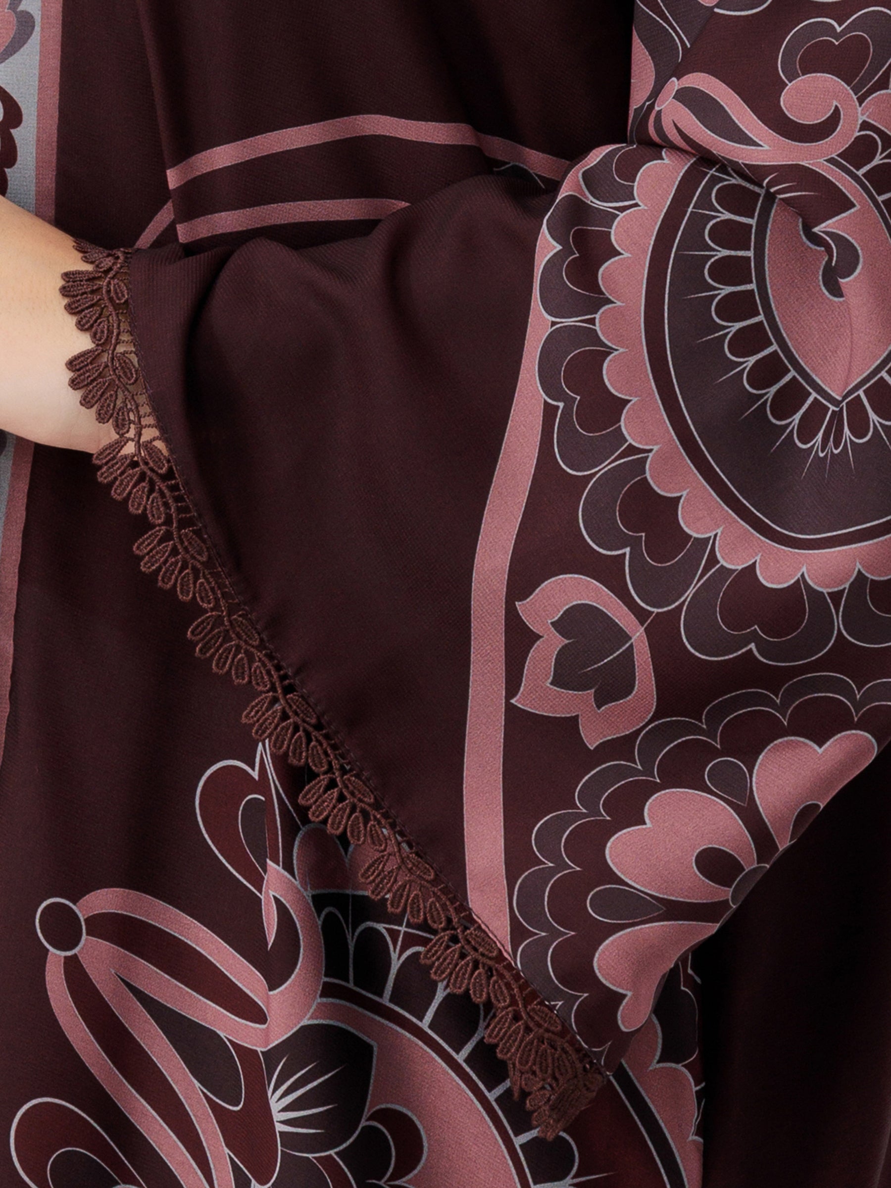 Damask Petals - Printed Maroon Abaya