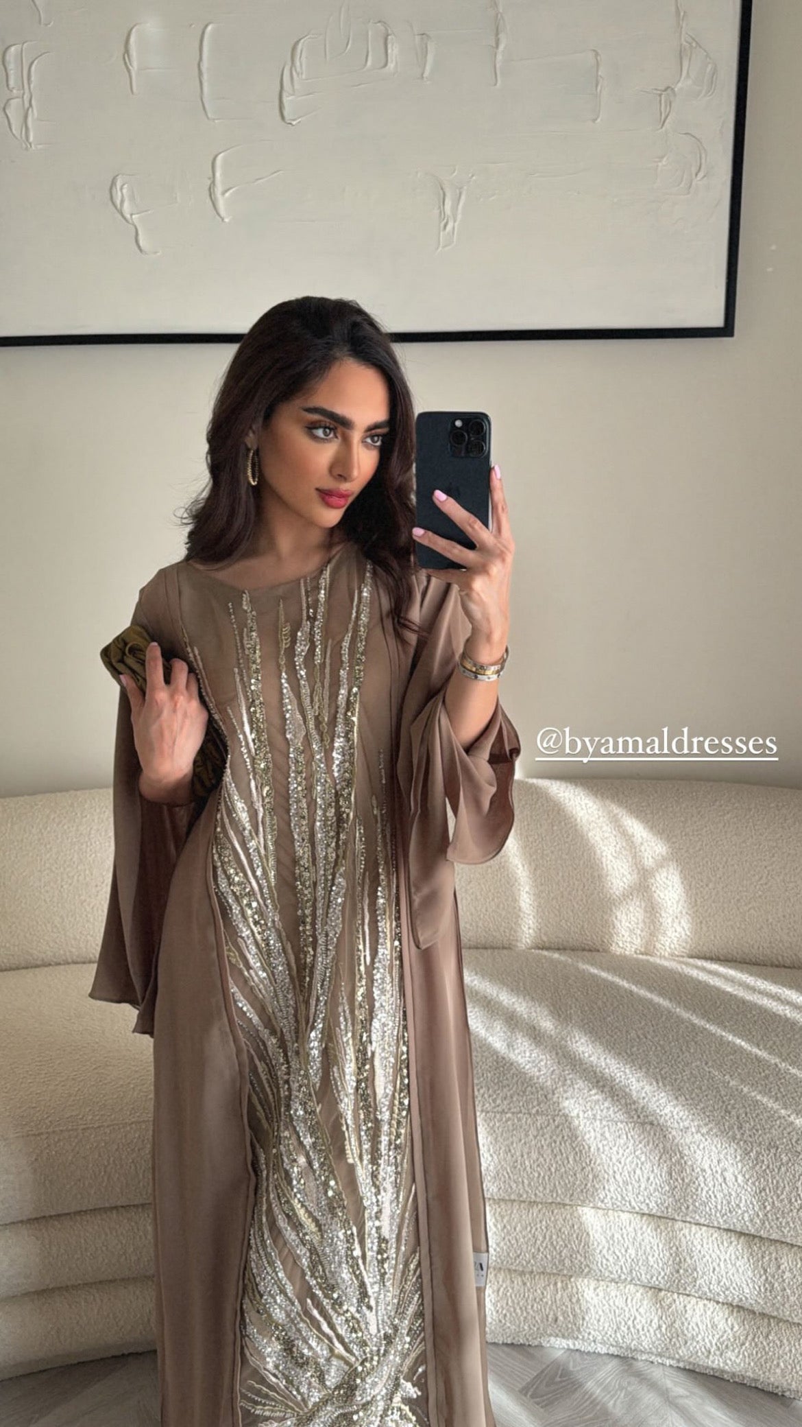 Curved02 Dress - Brown Embellished Dress