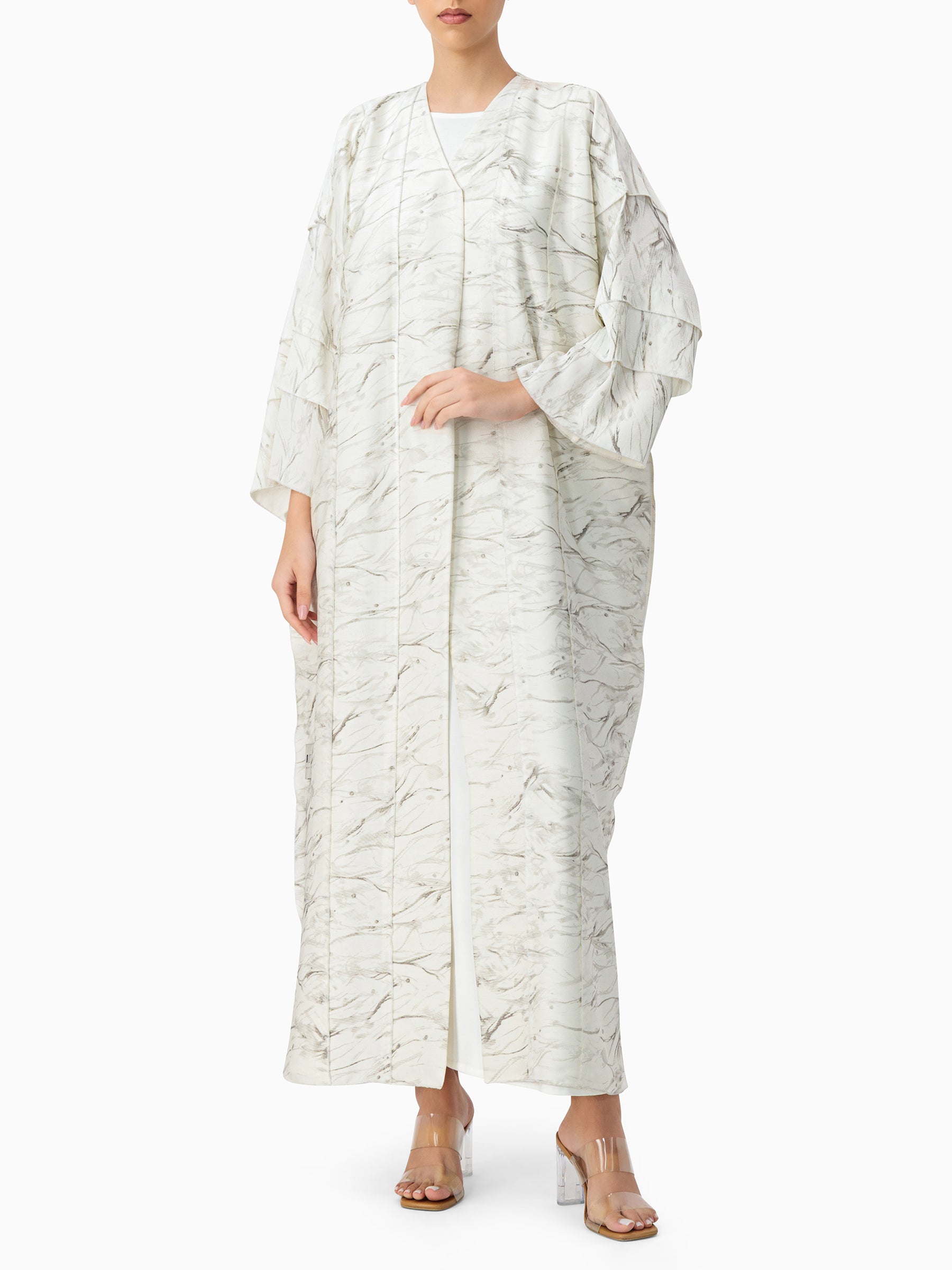 Cut Out Jacquard Off White Off-White Abaya