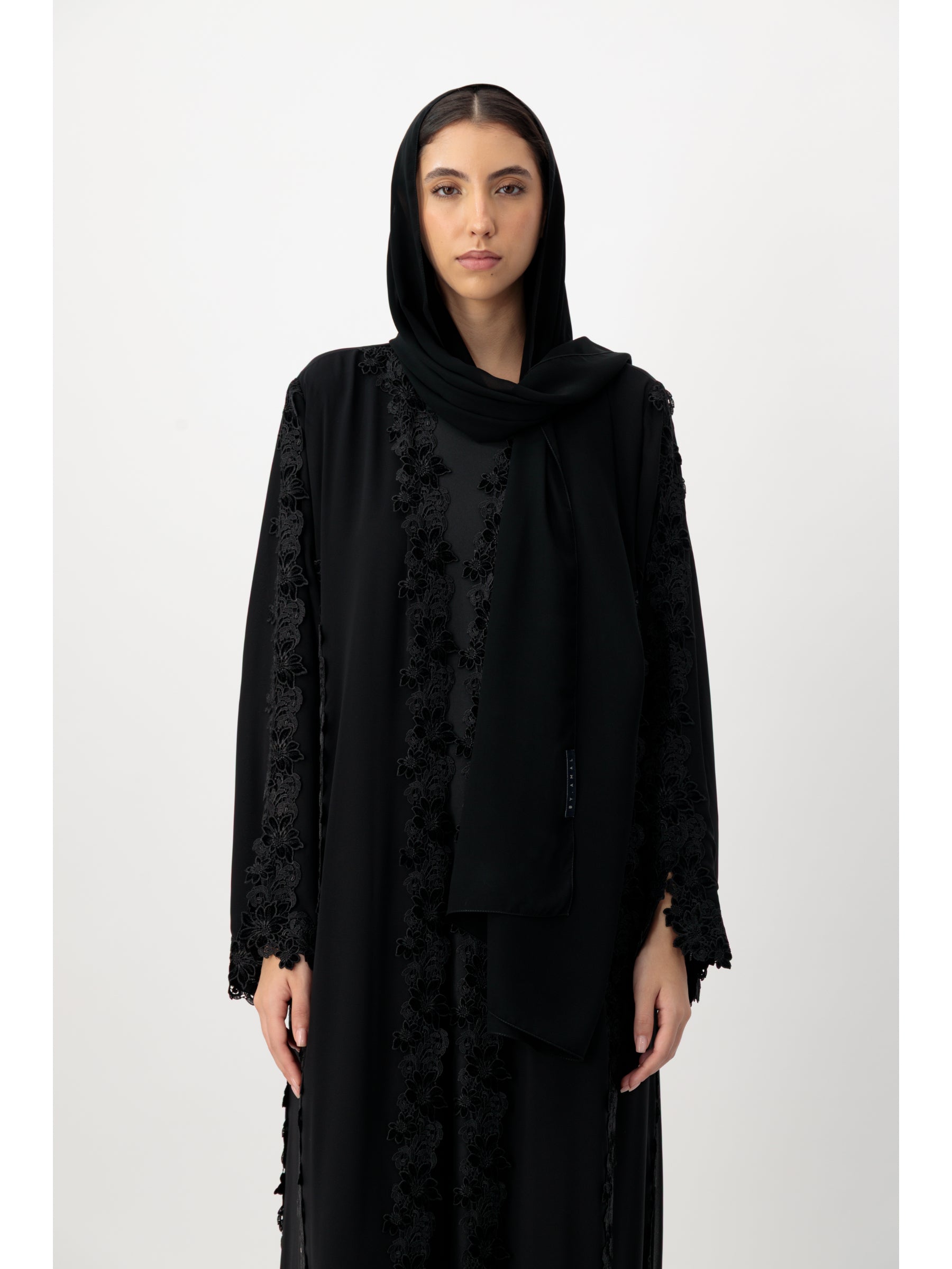 Floral Lace Black Abaya