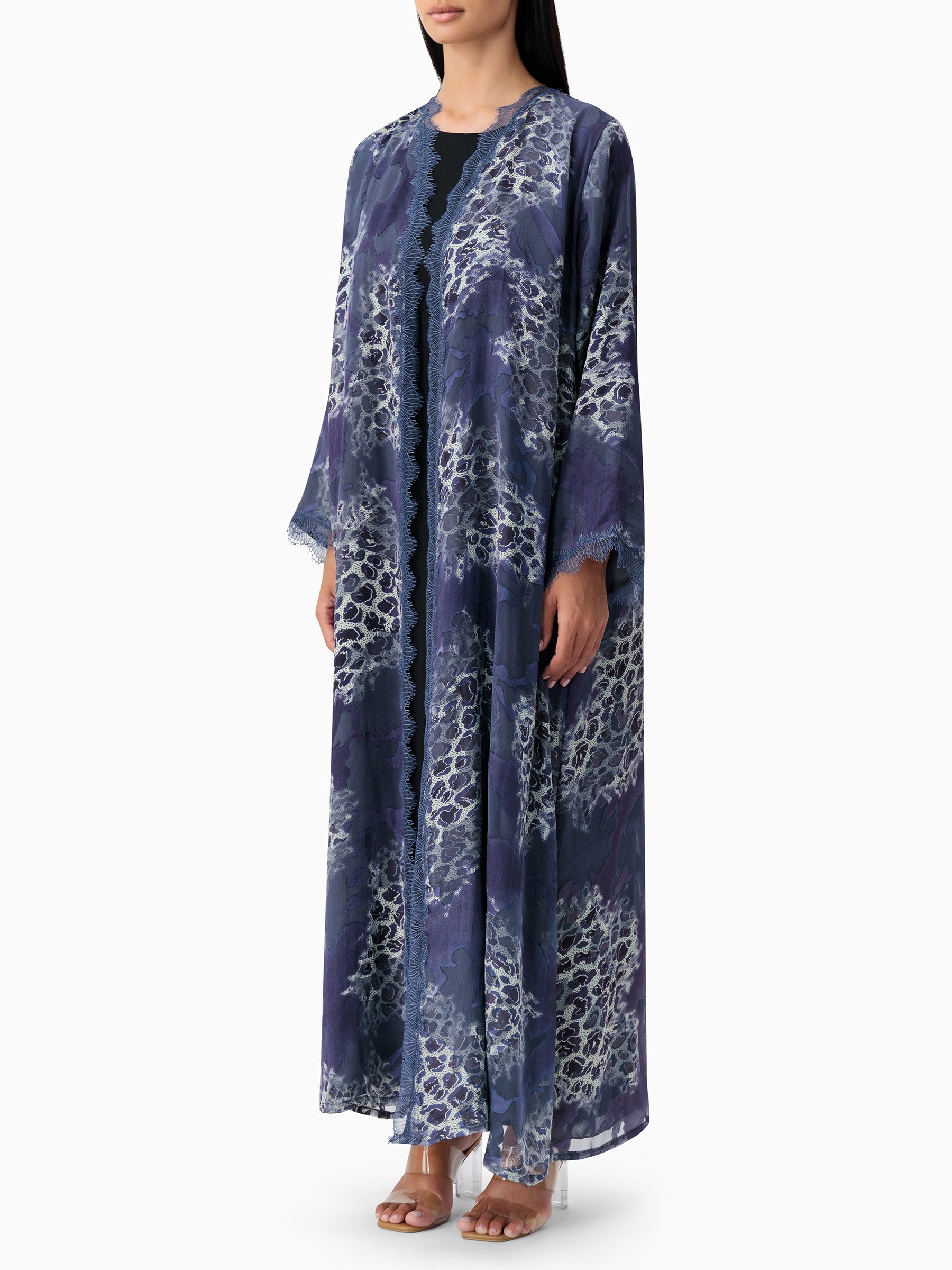 French Dantel - Abstract Purple / Grey Abaya