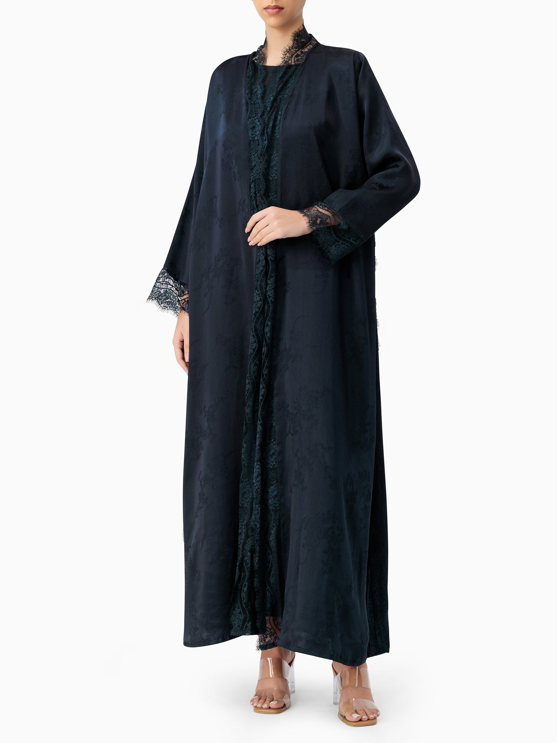 Floret - Dantel Navy Blue Abaya