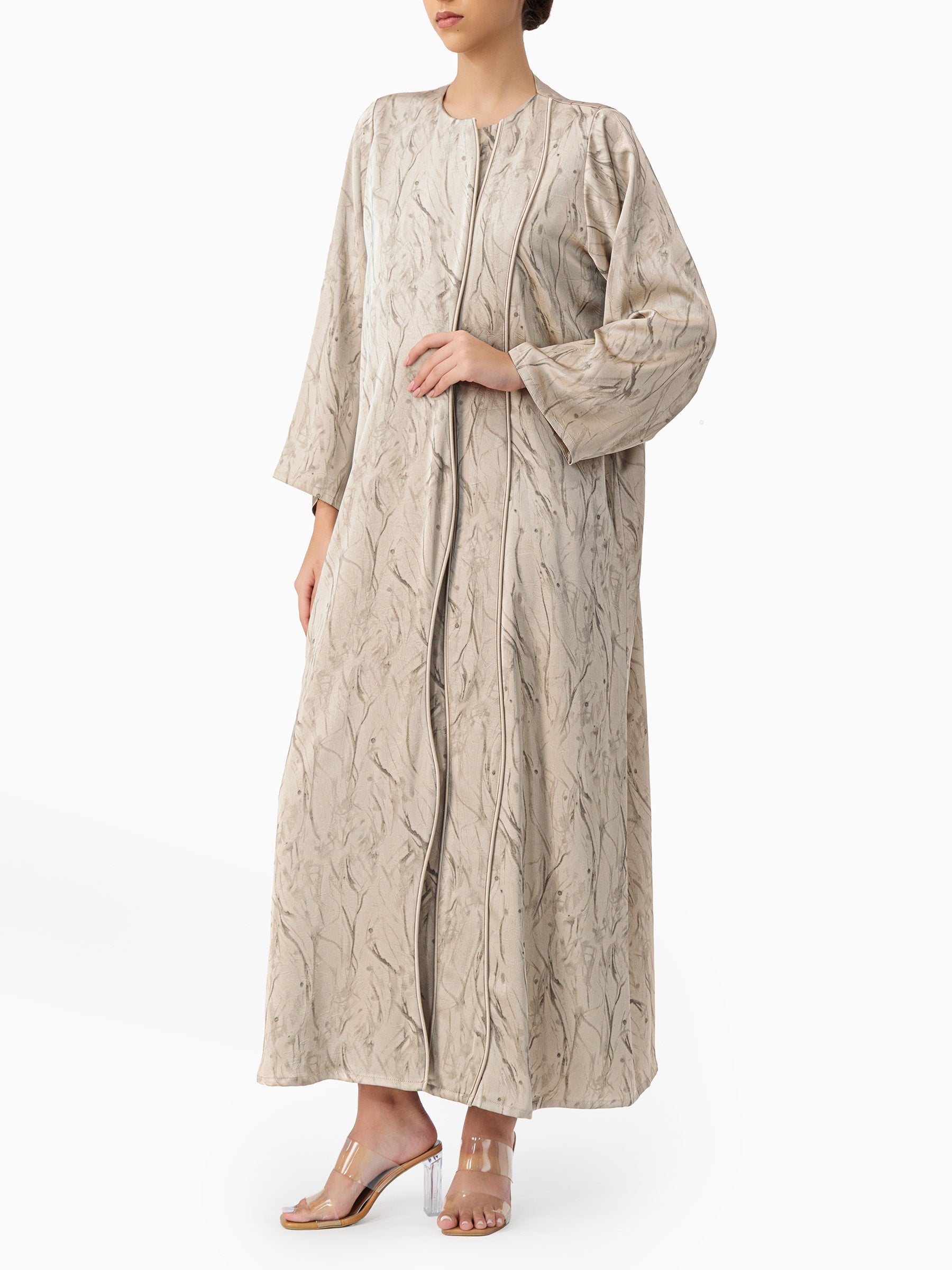 Piping Jacquard Beige Abaya