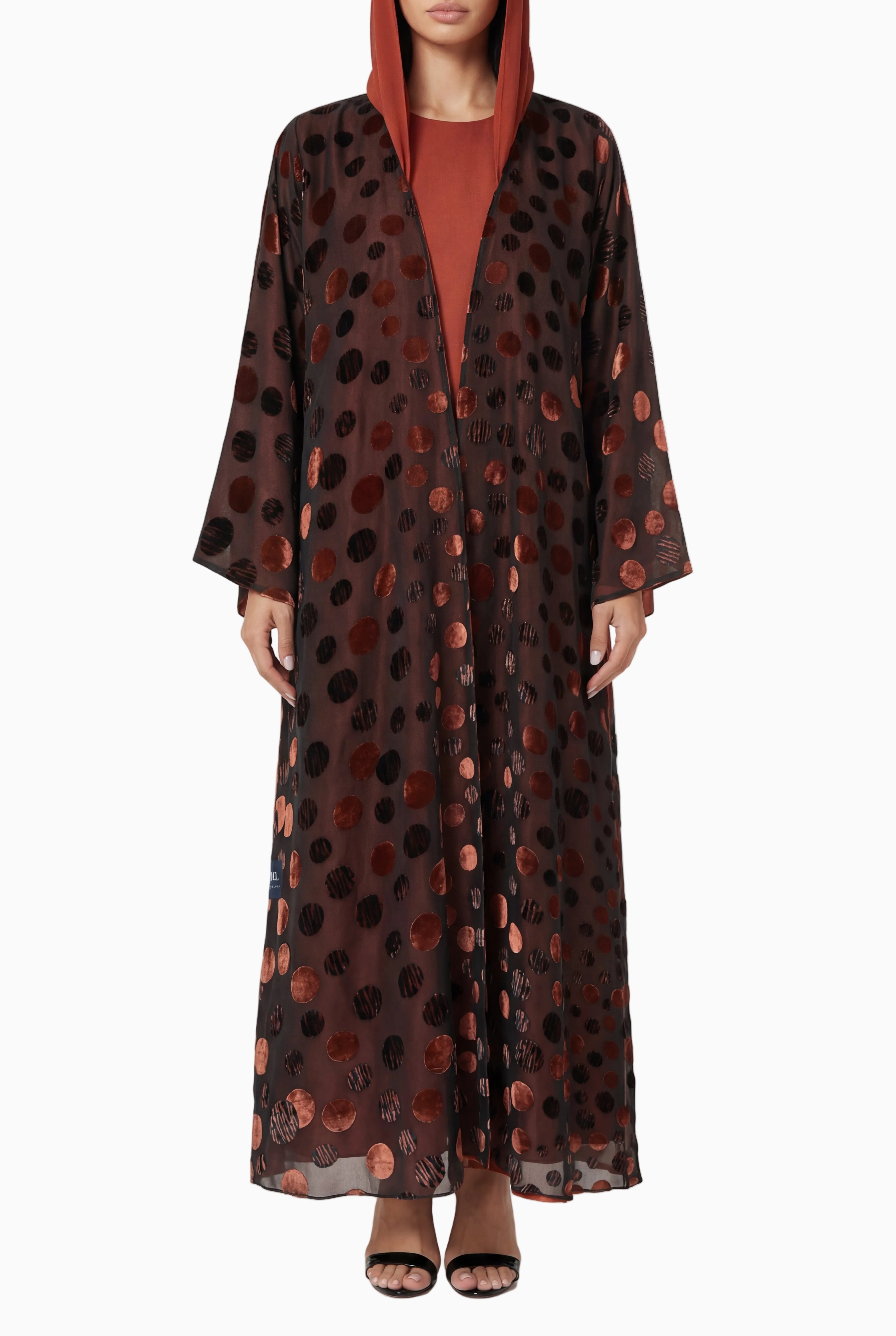 Polka Velvet Brick Orange Abaya