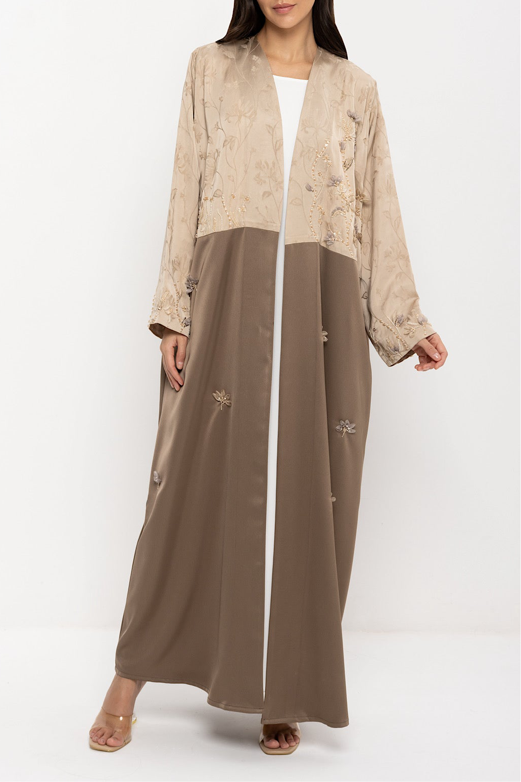 Glory - Two Toned Floral Embroidery - (Brown Abaya)