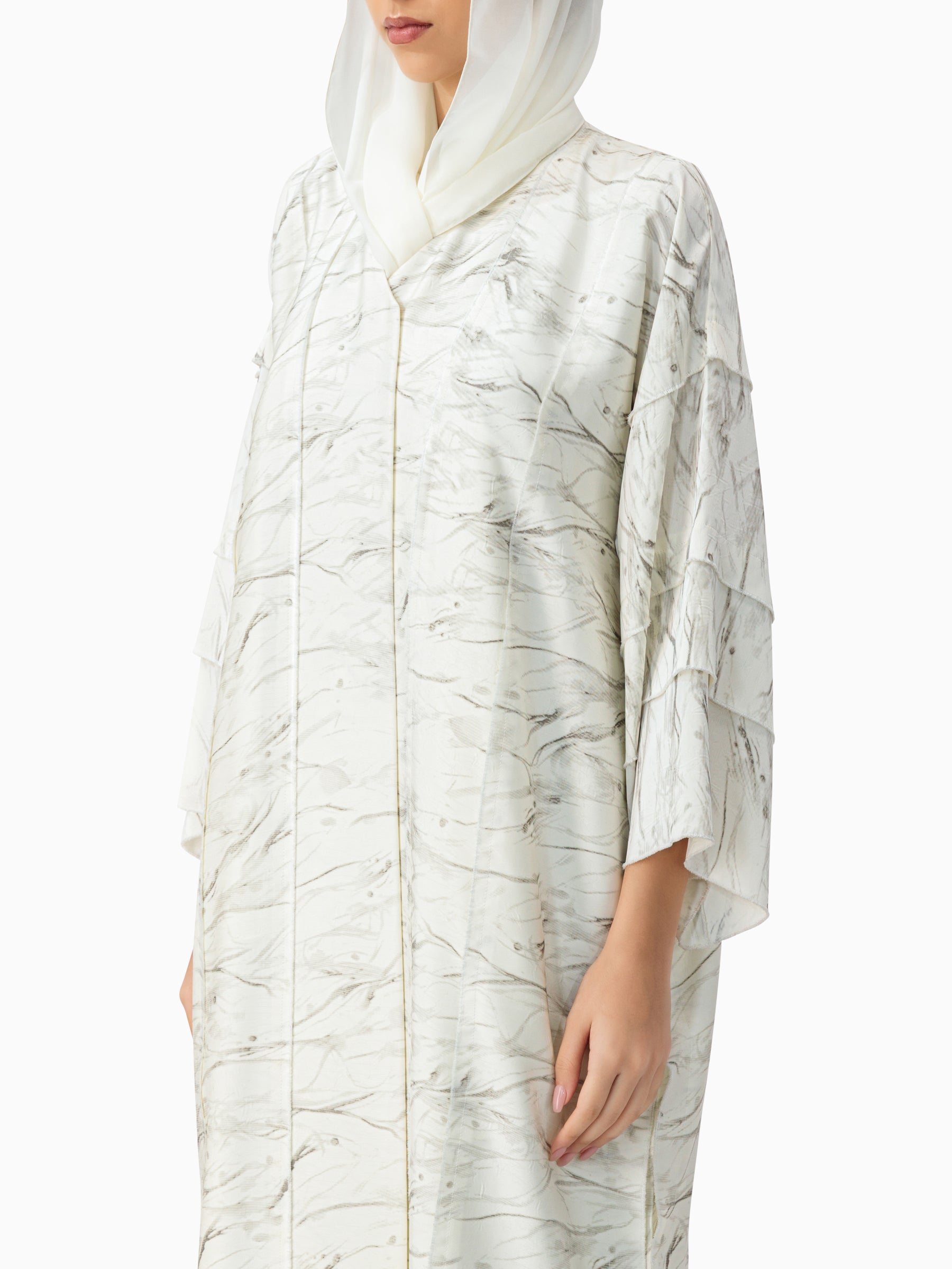 Cut Out Jacquard Off White Off-White Abaya