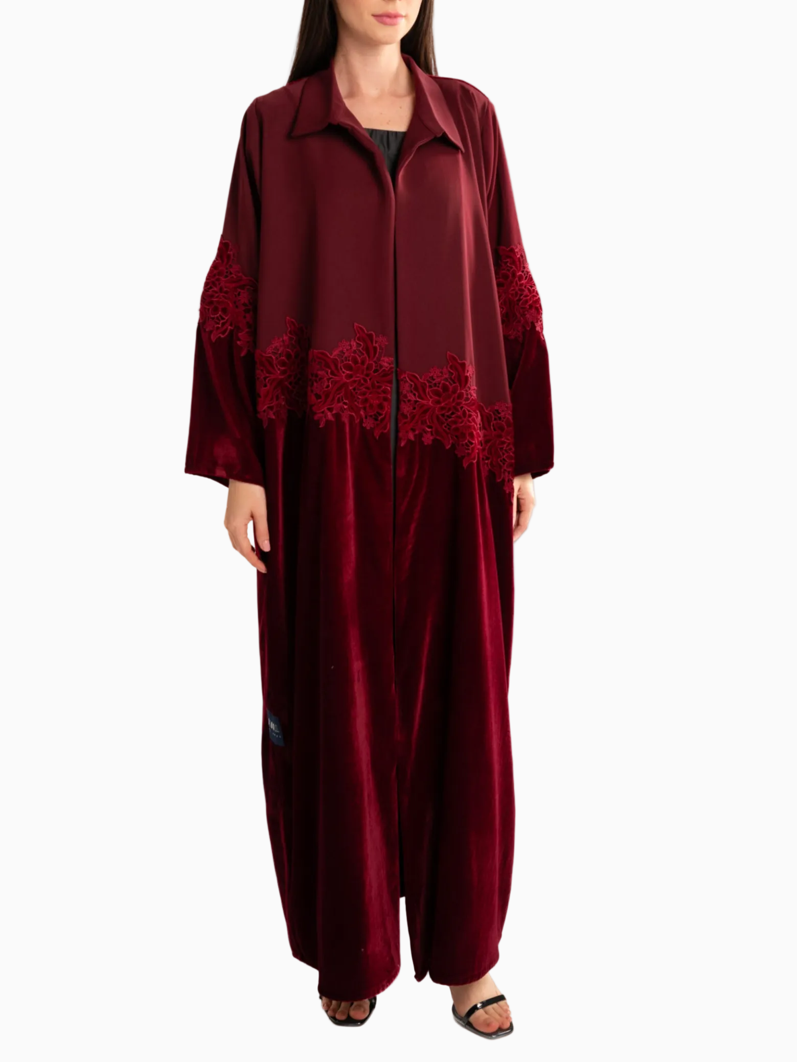 Velvet Lace Maroon Abaya