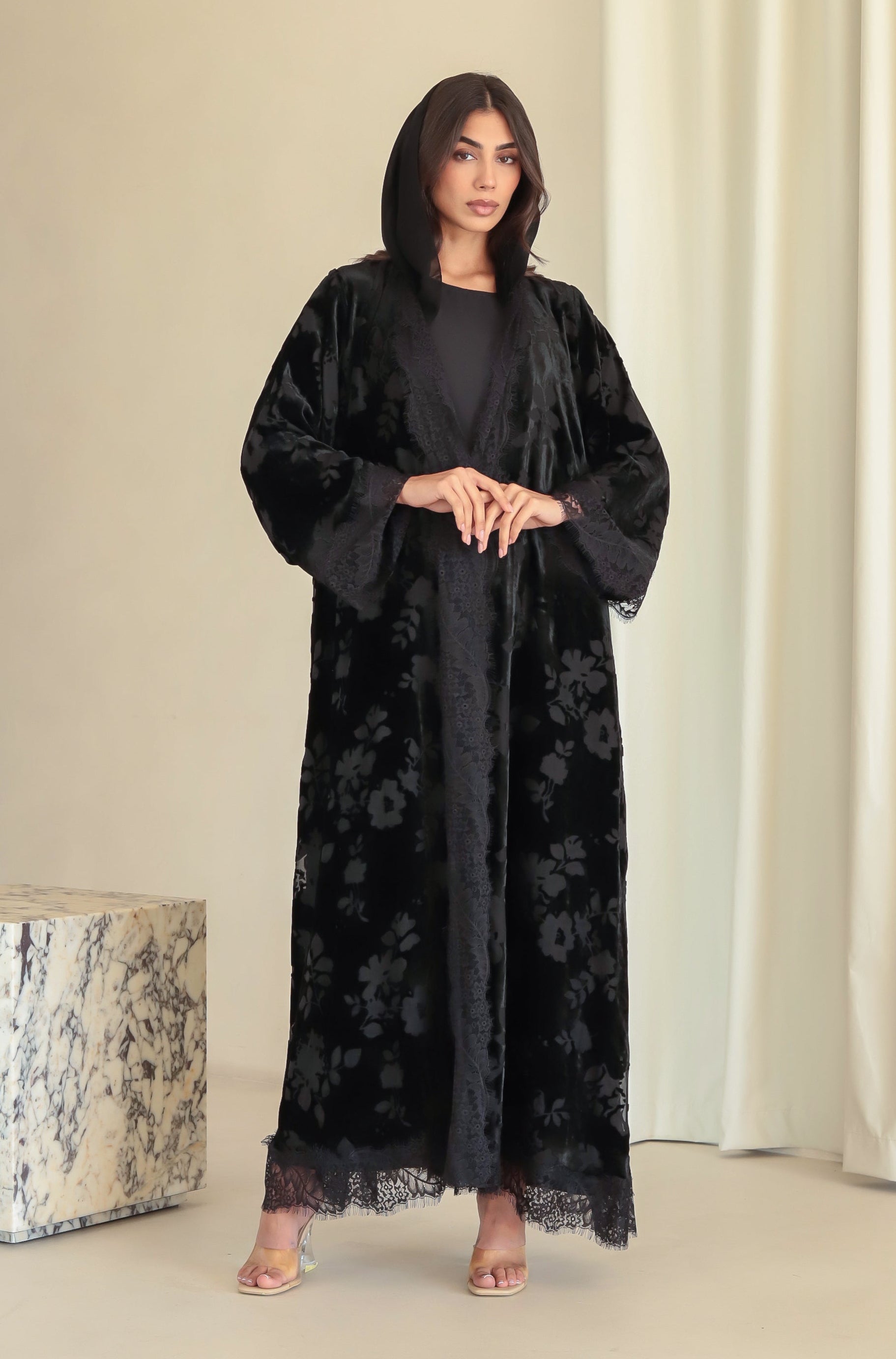 Velvet - Garden Black Abaya