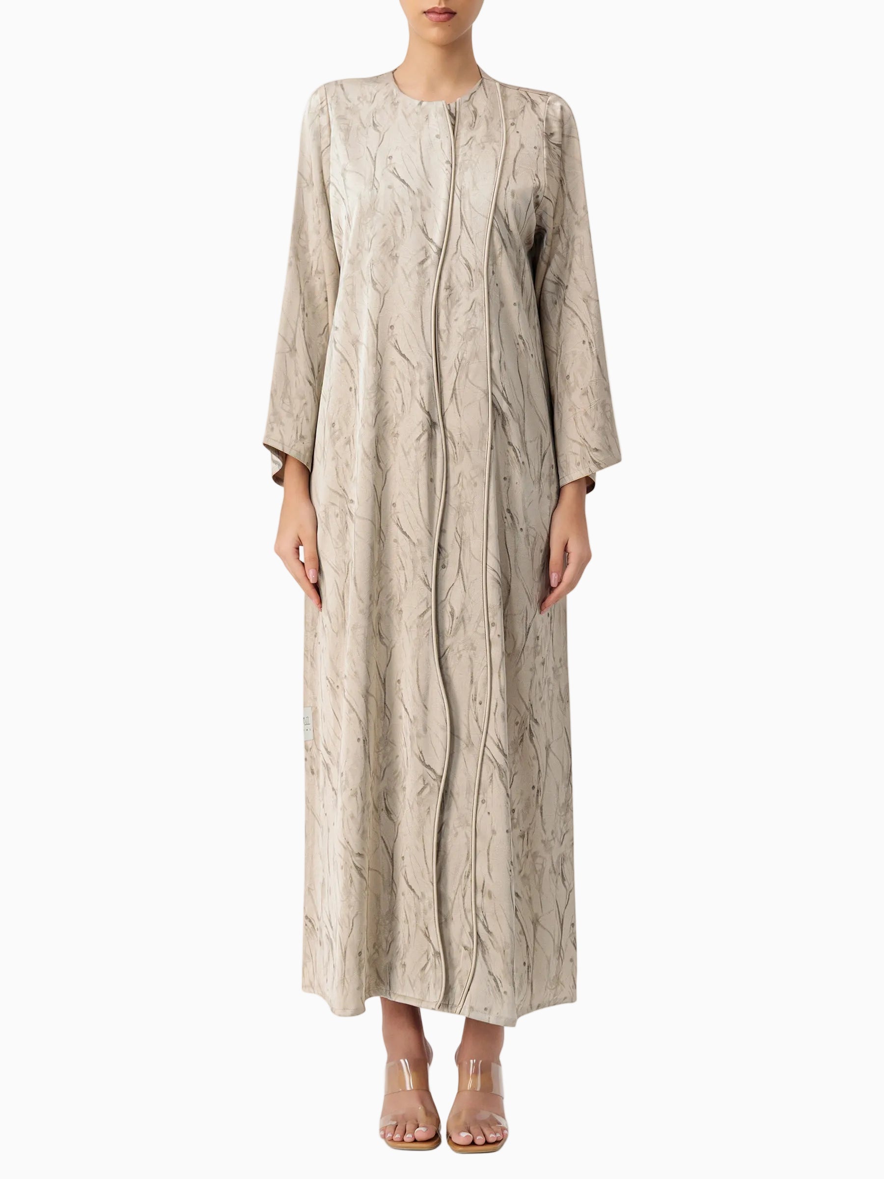 Piping Jacquard Beige Abaya