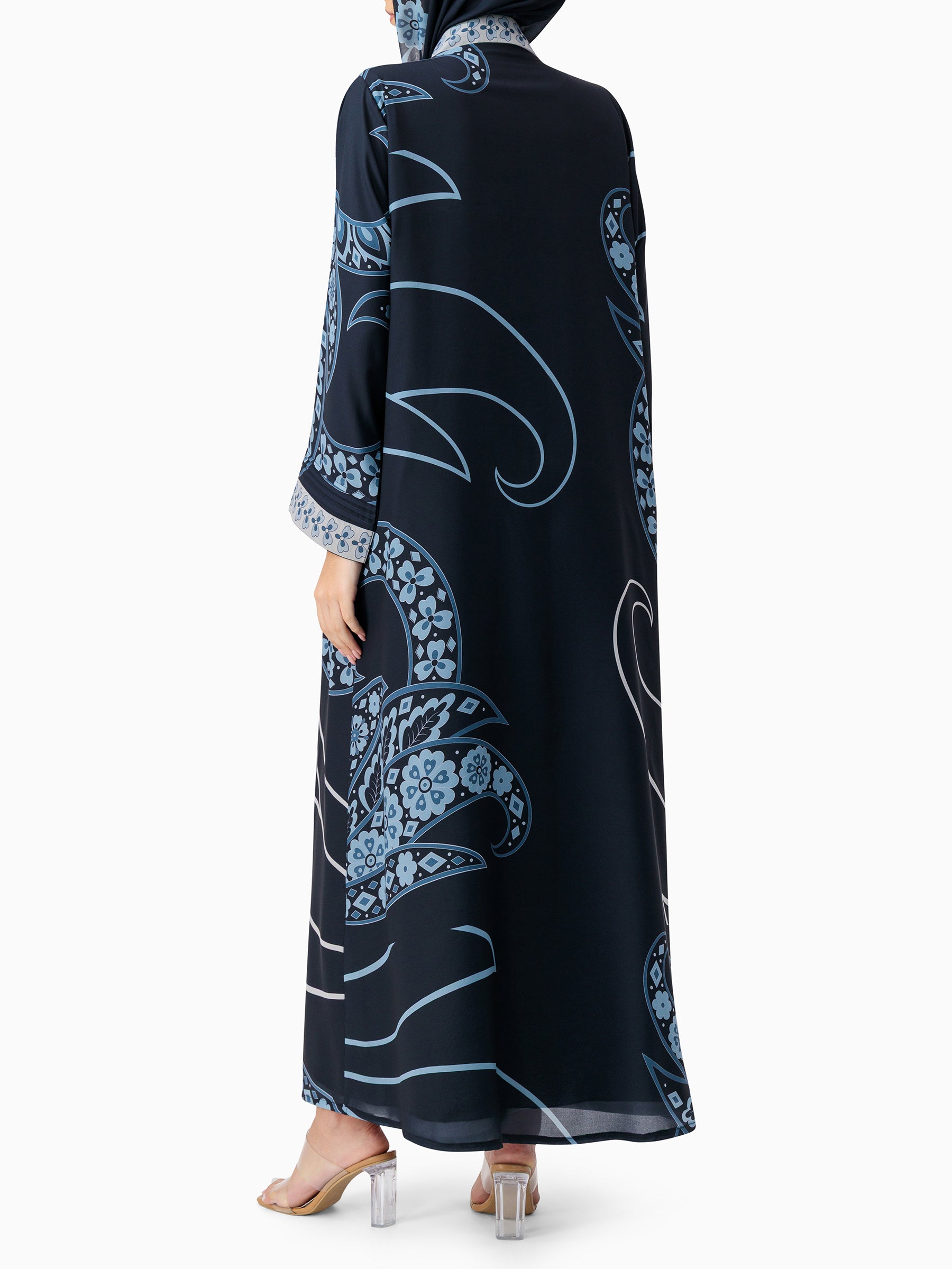 Dusk Petals - Printed Blue Abaya