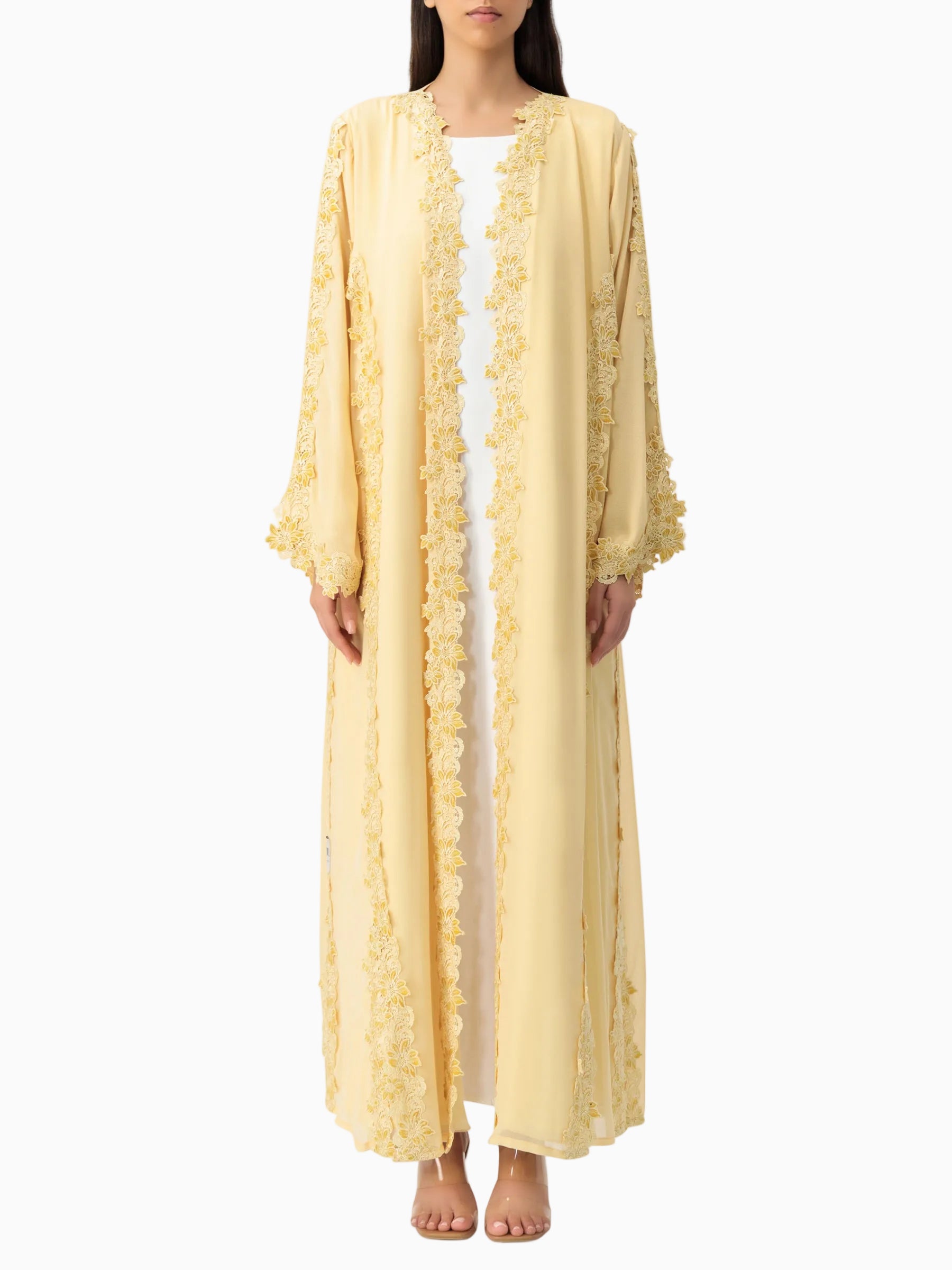 Floral Lace - Butter Yellow Abaya