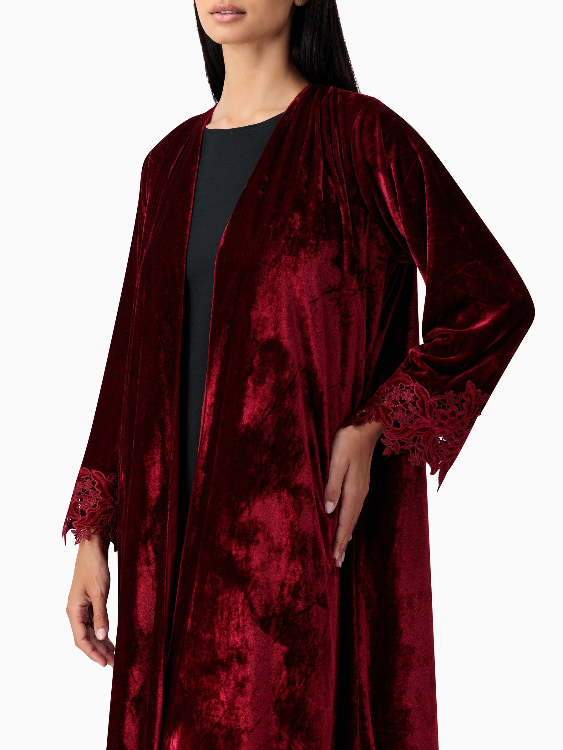 Velvet - Border Maroon Abaya