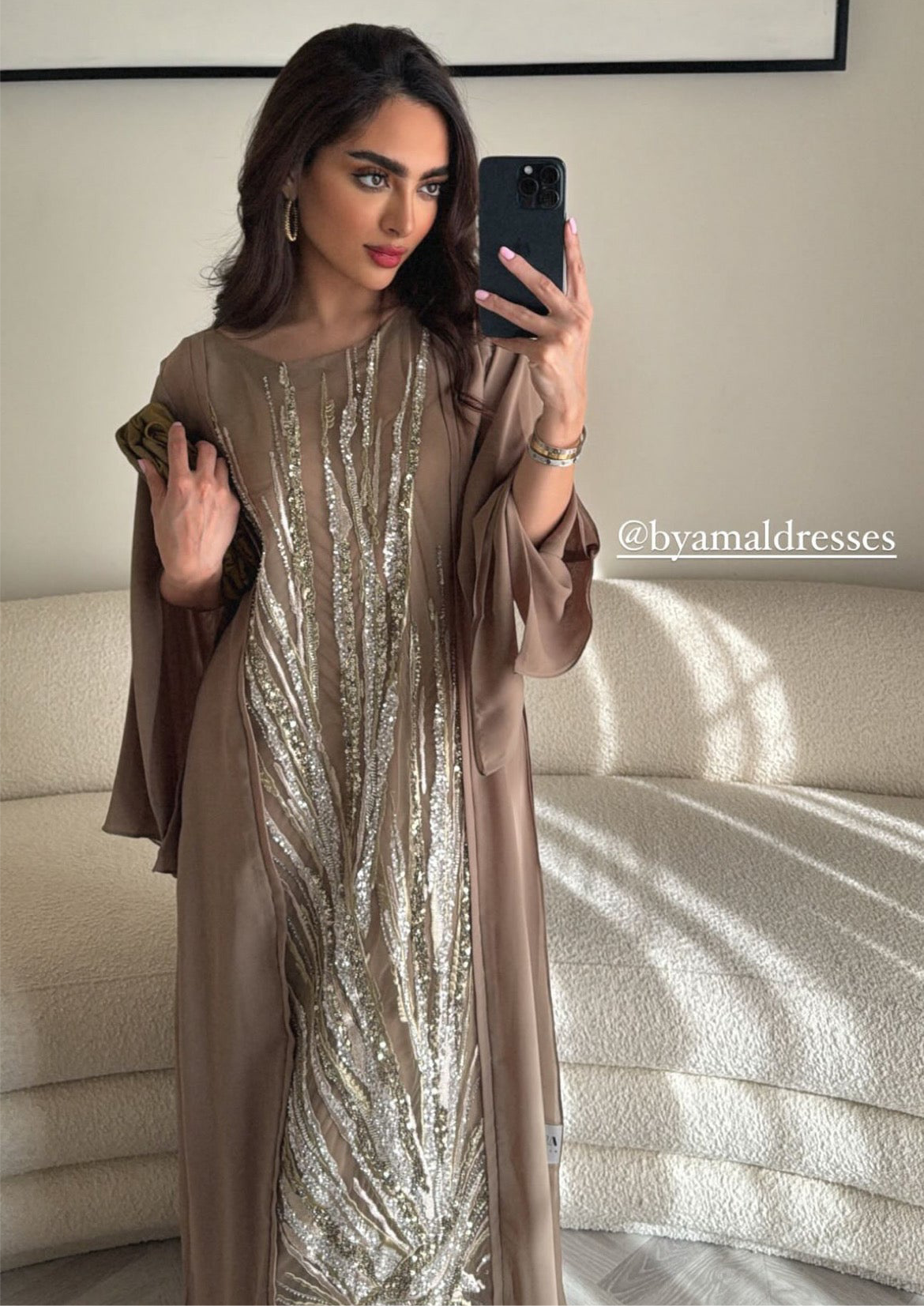 Curved02 Dress - Brown Embellished Dress