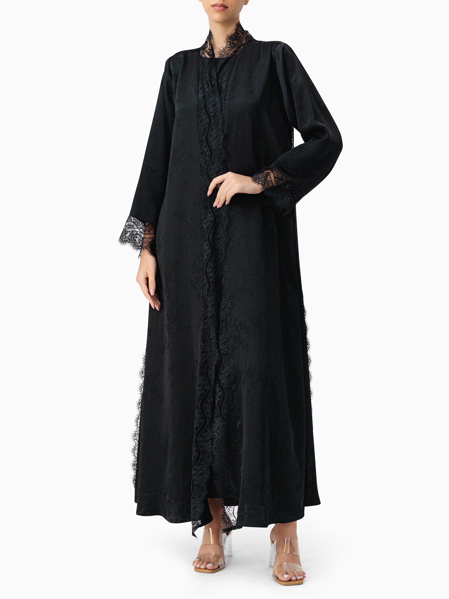 Floret - Dantel Black Abaya
