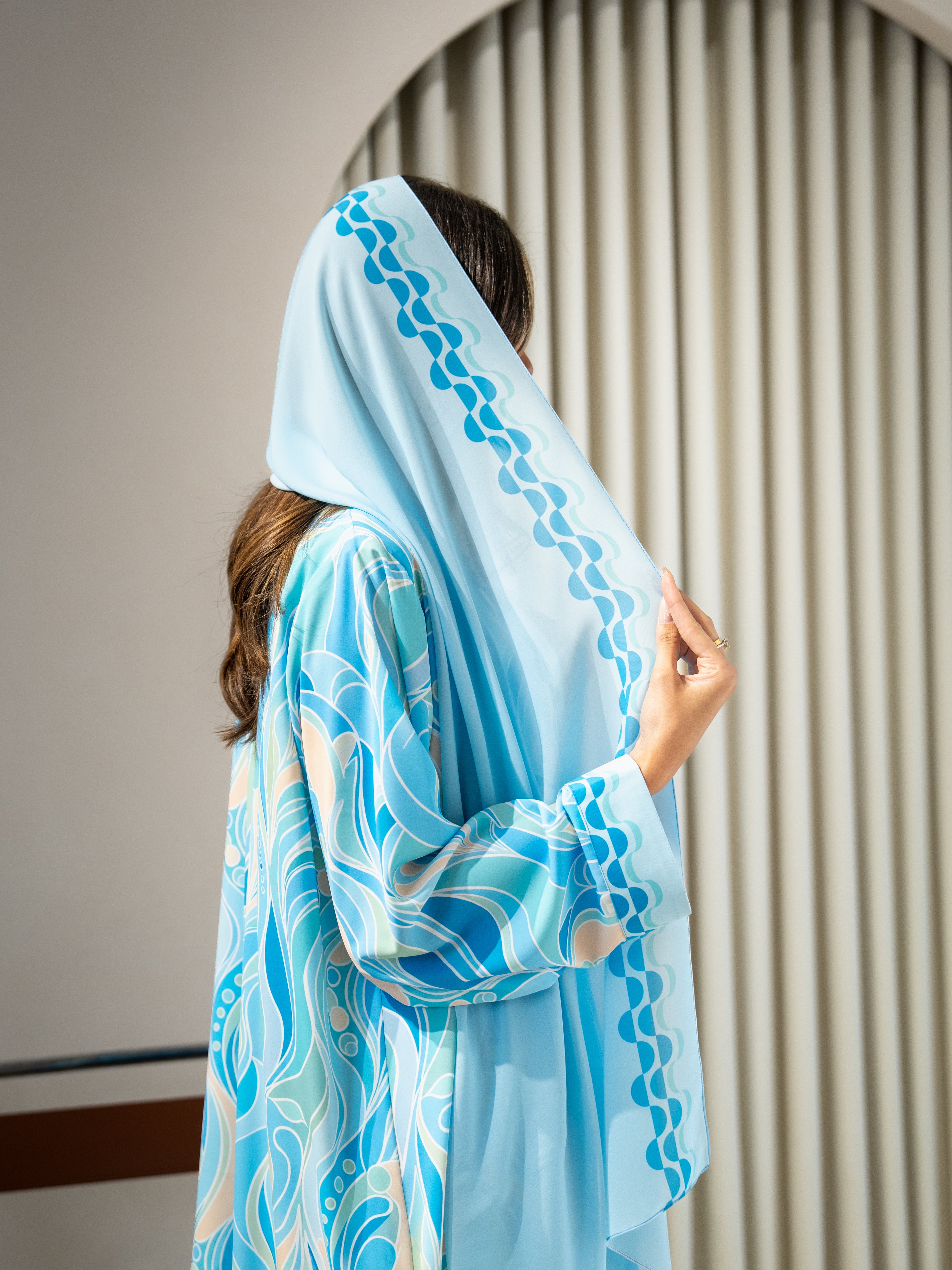 Printed Waves - Sky Blue Abaya