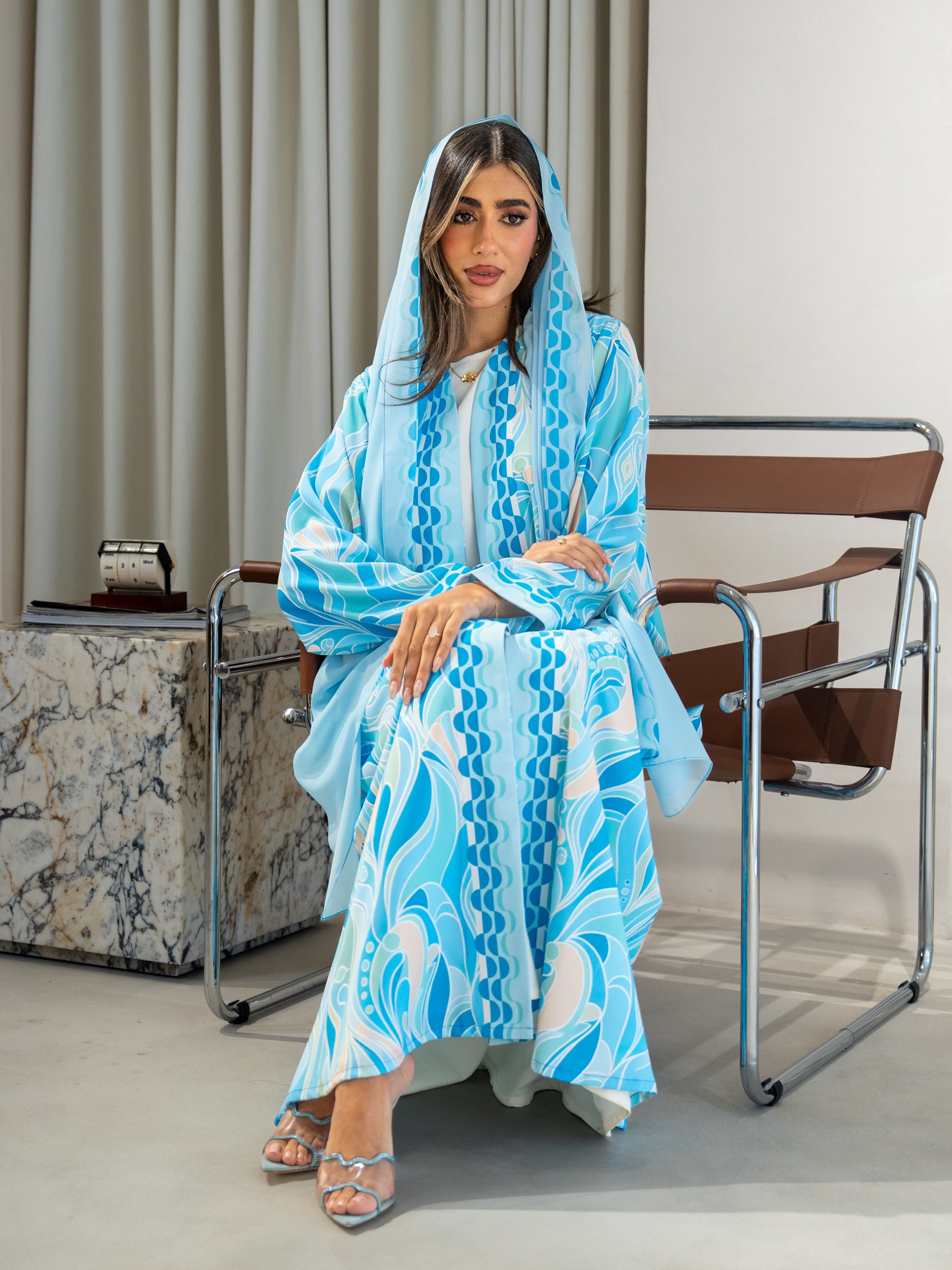 Printed Waves - Sky Blue Abaya