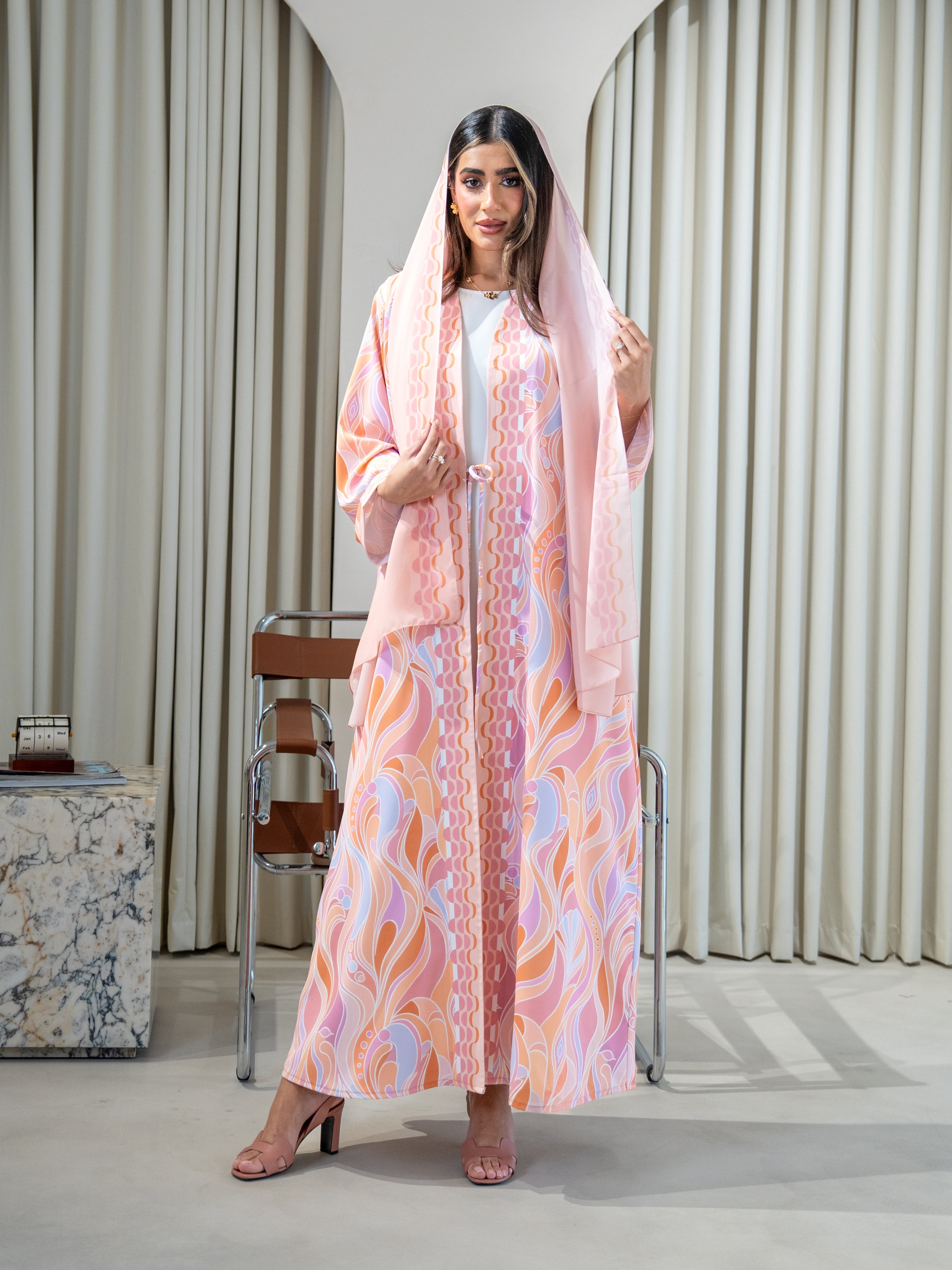 Printed Waves - Pink Abaya